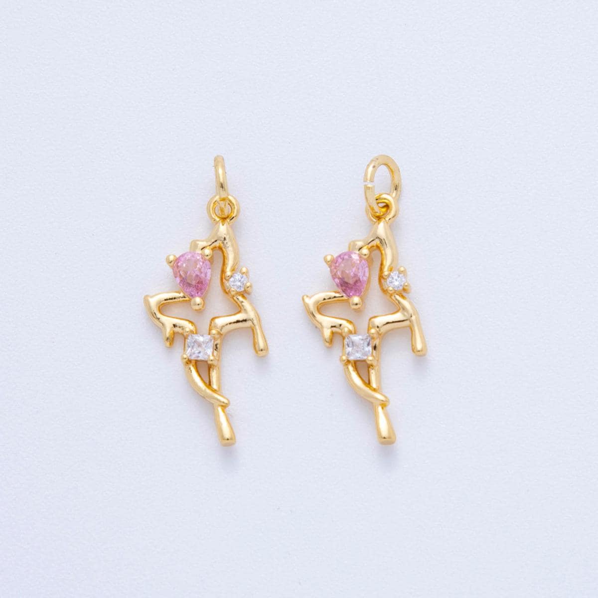 18K Gold Filled Dancer Earrings with Pink Heart CZ – Ballerina Charm Drop Earrings for Women AF-694