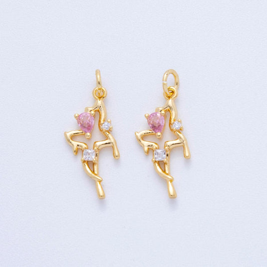 18K Gold Filled Dancer Earrings with Pink Heart CZ – Ballerina Charm Drop Earrings for Women AF-694