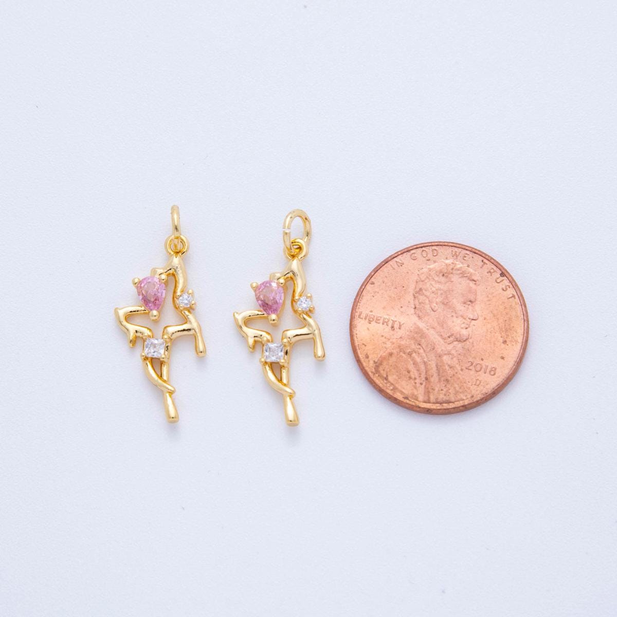18K Gold Filled Dancer Earrings with Pink Heart CZ – Ballerina Charm Drop Earrings for Women AF-694