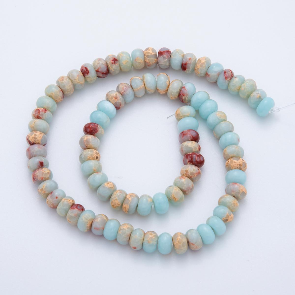 8mm Blue Red Fire Agate Natural Gemstone Bead Strand Finding Candy Rondelle Beads | WA-3281