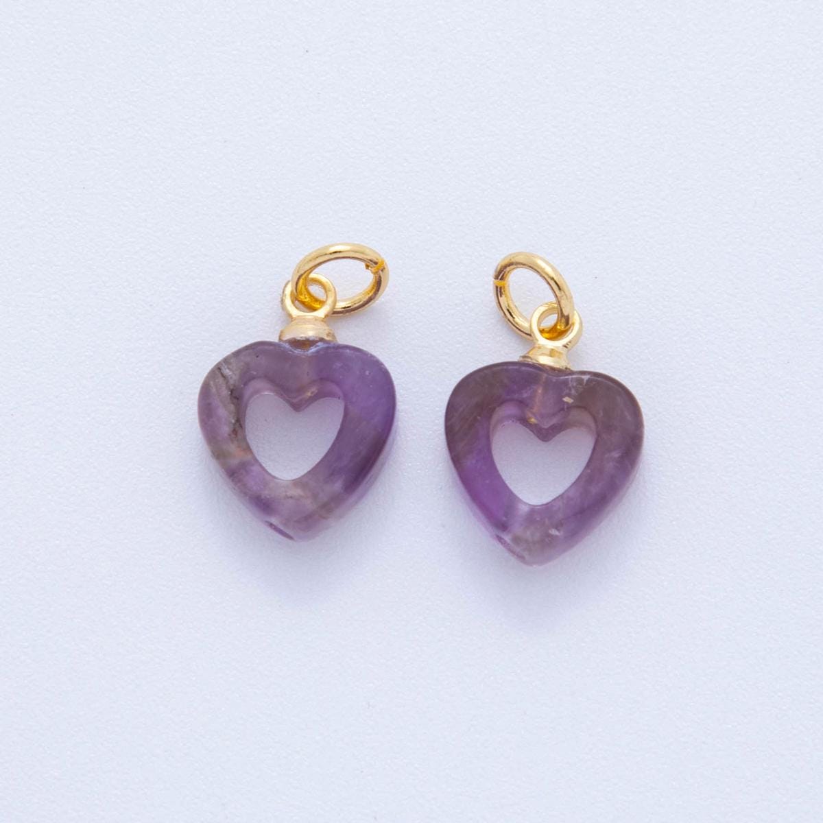 Mini 18K Gold Filled Purple Amethyst Open Heart Charm Pendant for DIY Jewelry, Bracelets, Necklaces, and Craft Supplies AC-1548