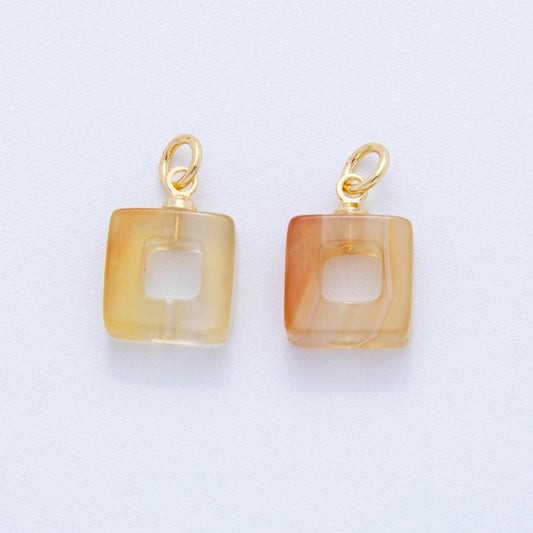 Mini 18K Gold Filled Citrine Open Square Charm Pendant for DIY Jewelry, Bracelets, Necklaces, and Craft Supplies AG-295