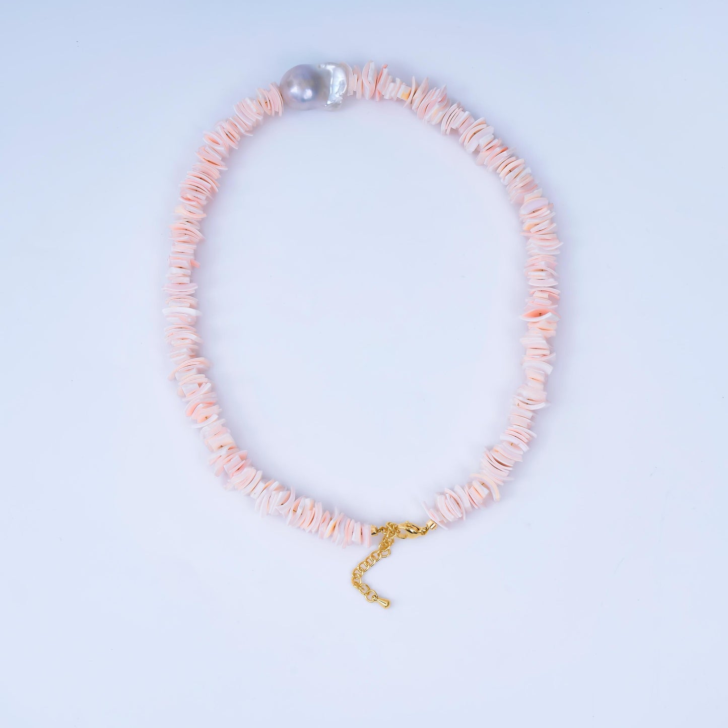 Handmade Pink Shell Pearl Necklace Chip Bead Smooth Freeform Nugget Beaded Cluster Necklace WA-3248