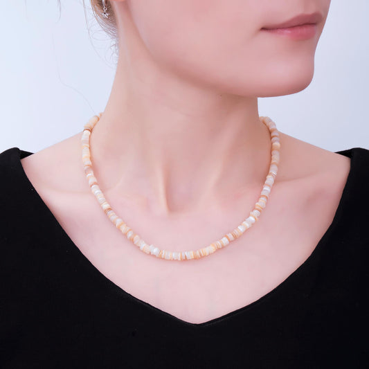 Handmade Brown Shell Pearl Necklace Rondelle Smooth Earthly Cluster Necklace Summer Beach Jewelry | WA-3247