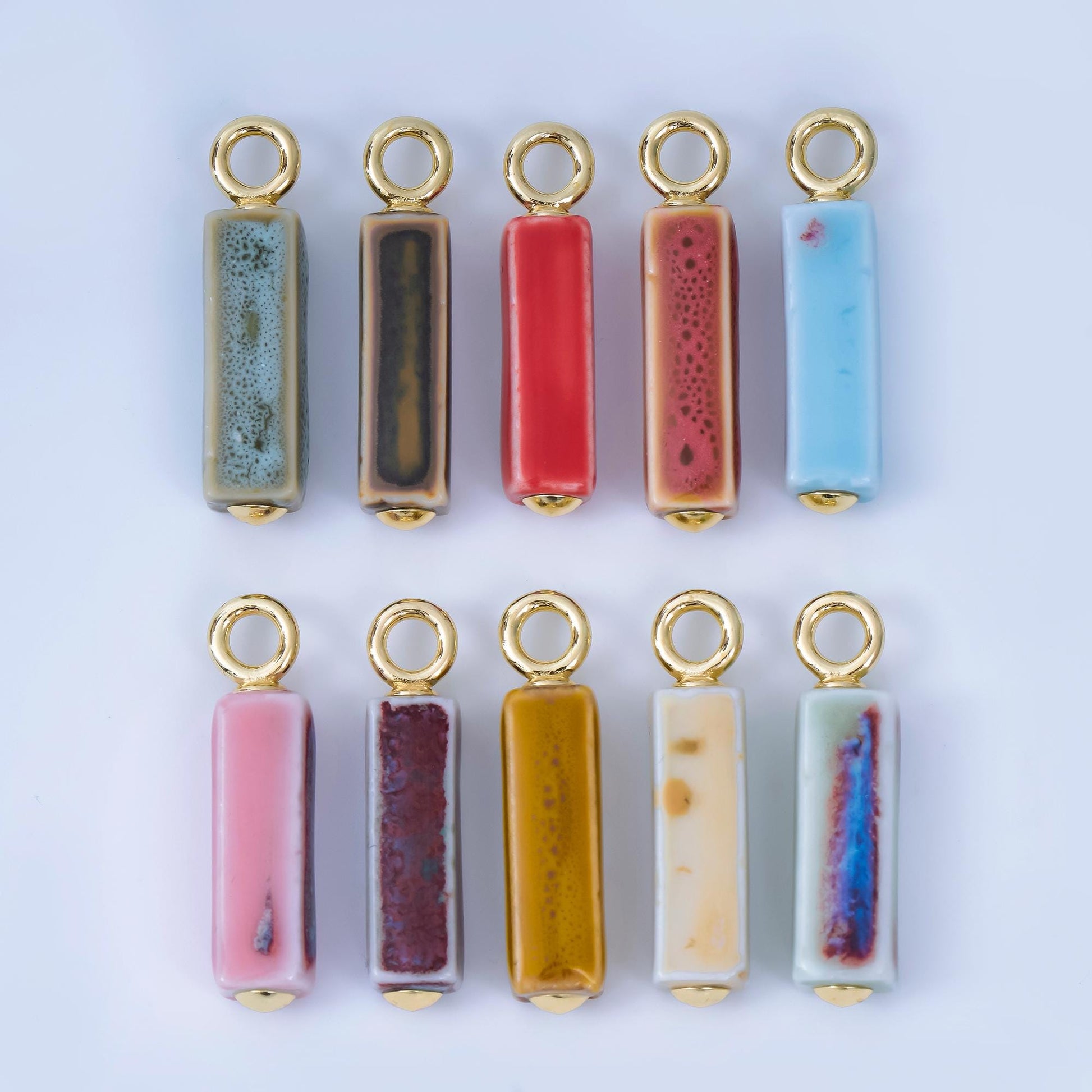 Dainty Ceramic Bar beads Charm Colorful pendant for necklace Bracelet Earring Charm AJ-451