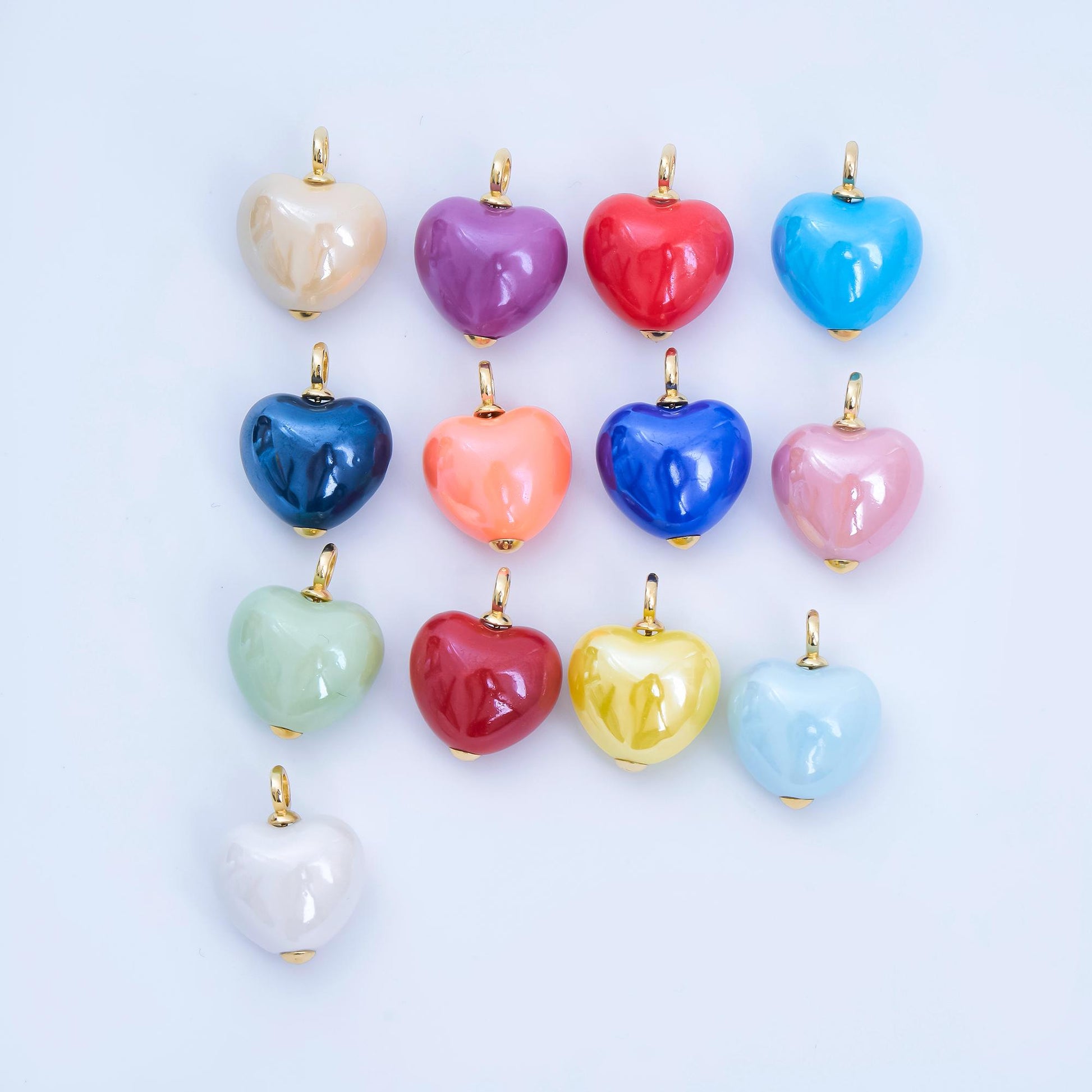 Dainty Ceramic Heart Charm Cute Puffy Heart Colorful Pendant for DIY Jewelry, Bracelets, Necklaces, and Craft Supplies AJ-402