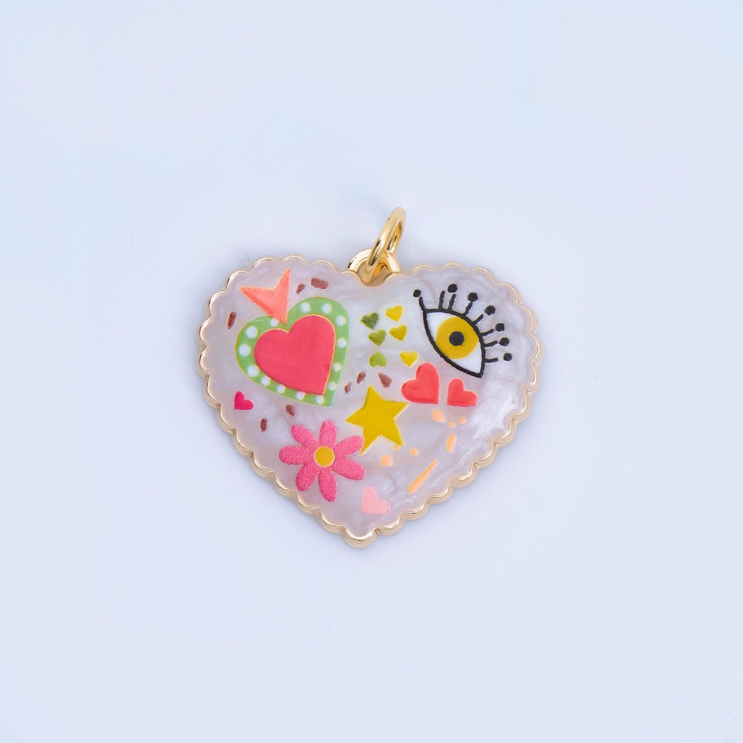 24K Gold Filled Heart Charm Graffiti Evil Eye flower charm heart Enamel pendant AJ-330