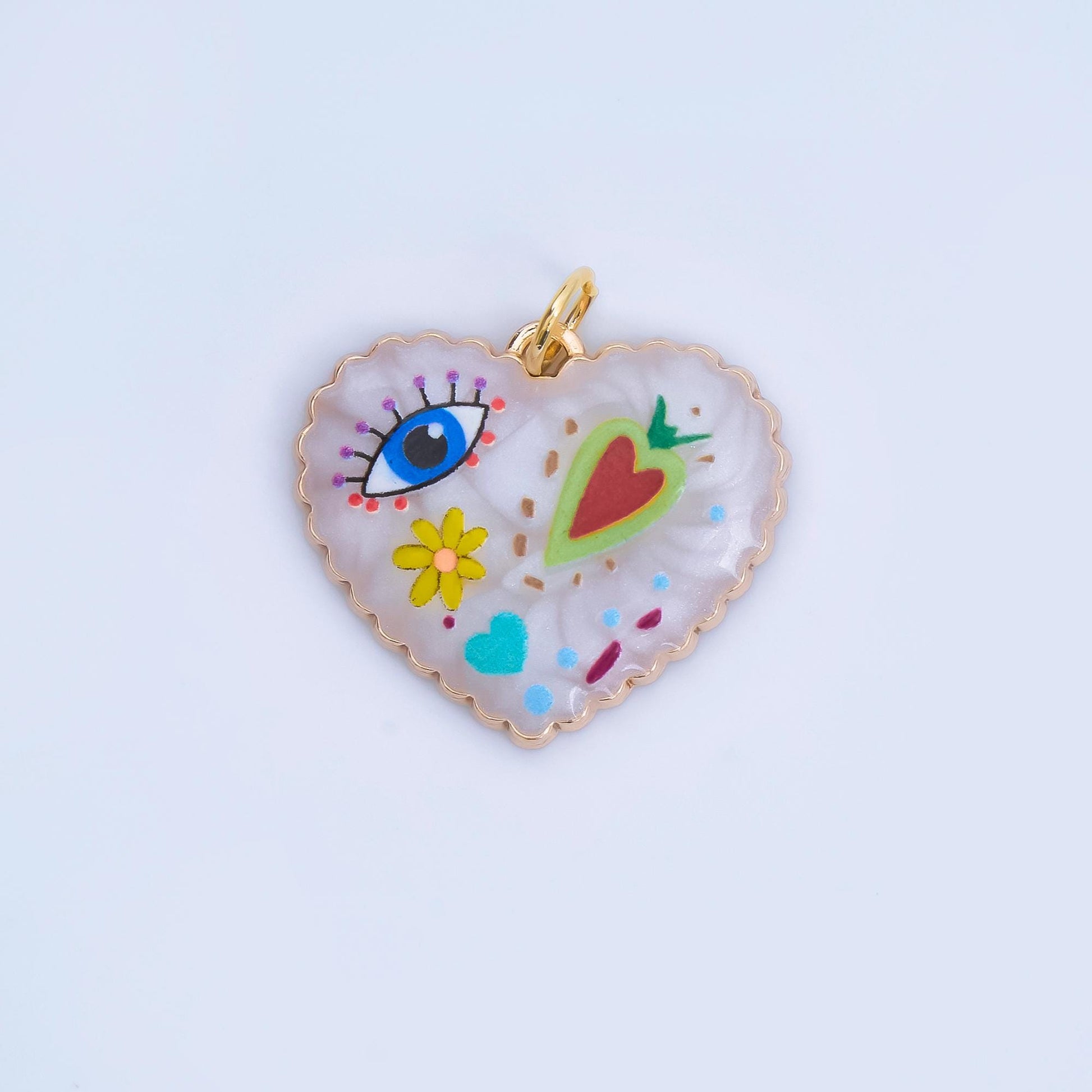 24K Gold Filled Heart Charm Graffiti Evil Eye flower charm heart Enamel pendant AJ-330