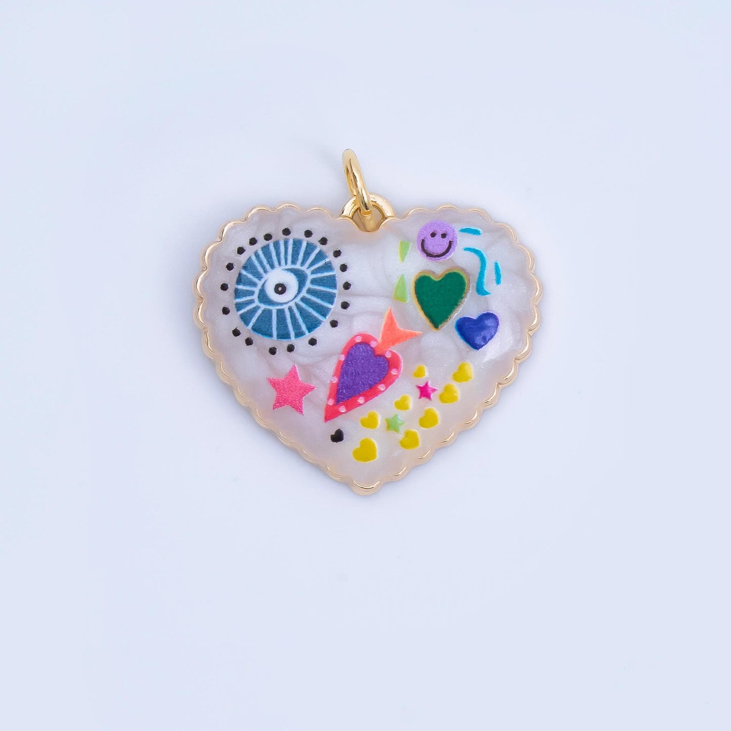 24K Gold Filled Heart Charm Graffiti Evil Eye flower charm heart Enamel pendant AJ-330