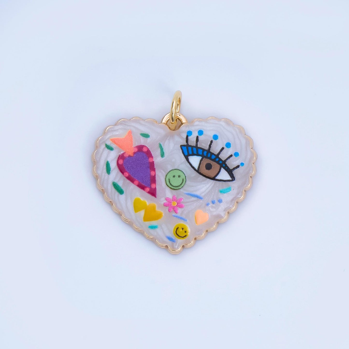 24K Gold Filled Heart Charm Graffiti Evil Eye flower charm heart Enamel pendant AJ-330
