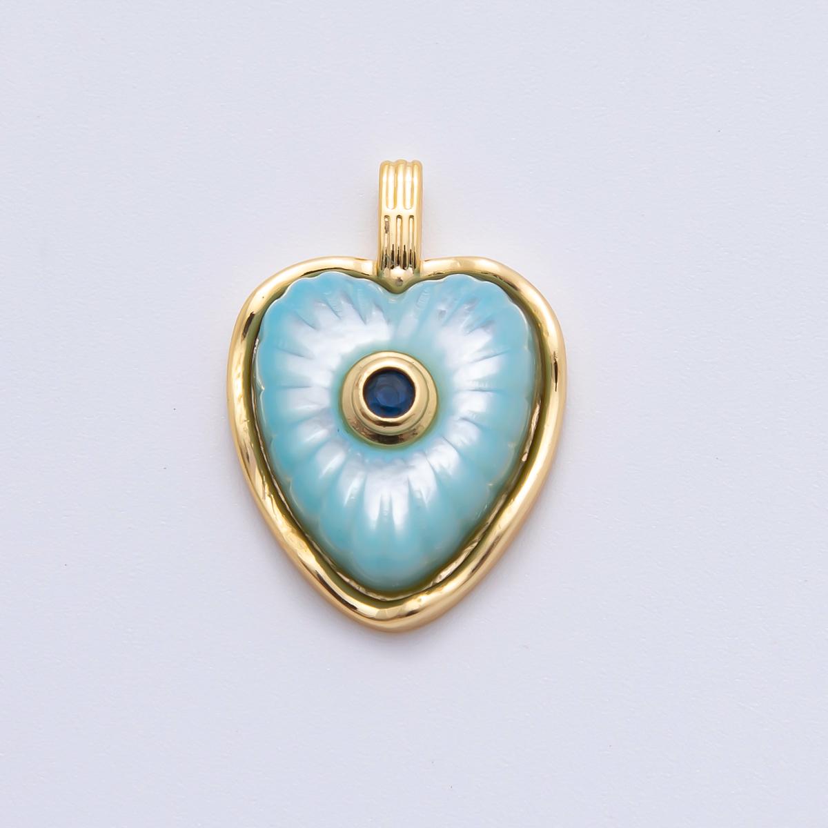 18K Gold Filled Multicolor Shell Pearl CZ Puffed Heart Pendant | ah897