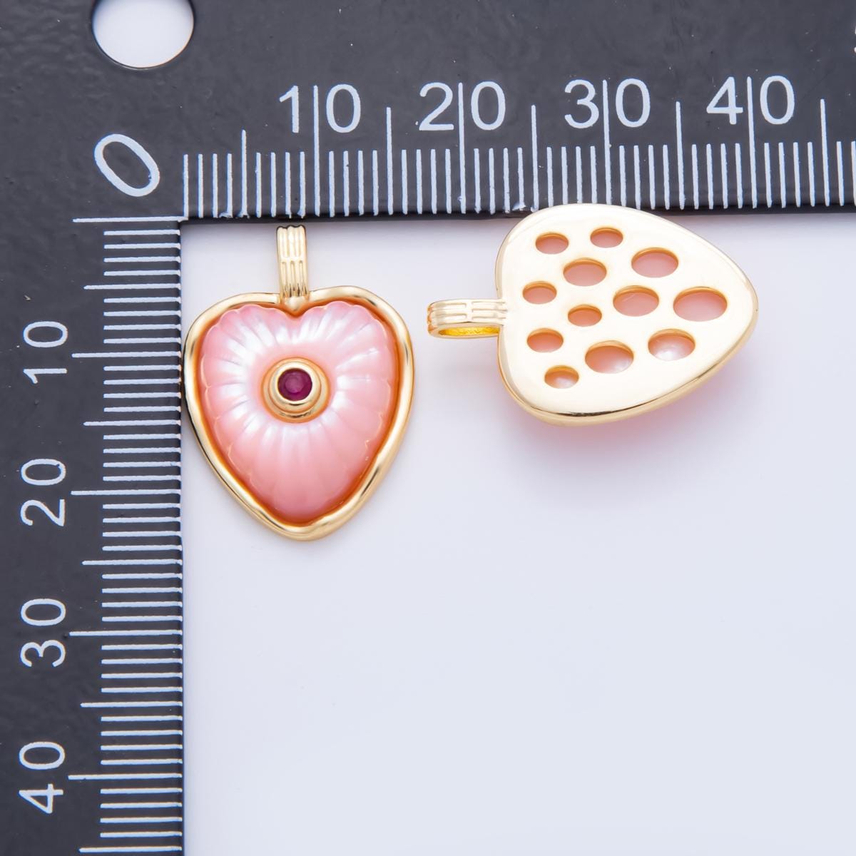 18K Gold Filled Multicolor Shell Pearl CZ Puffed Heart Pendant | ah897