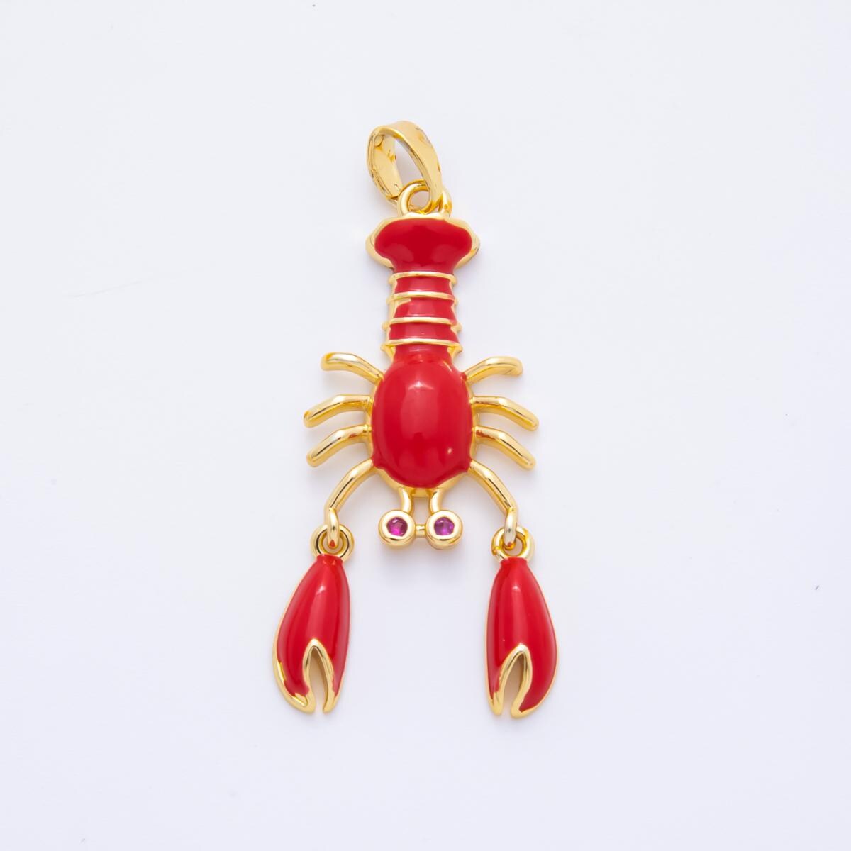 Move Claw Red Lobster Charms 18K Gold Filled Enamel Lobster Pendant Sea Life Ocean Charm Bracelet Necklace for DIY Jewelry Supply AH-798