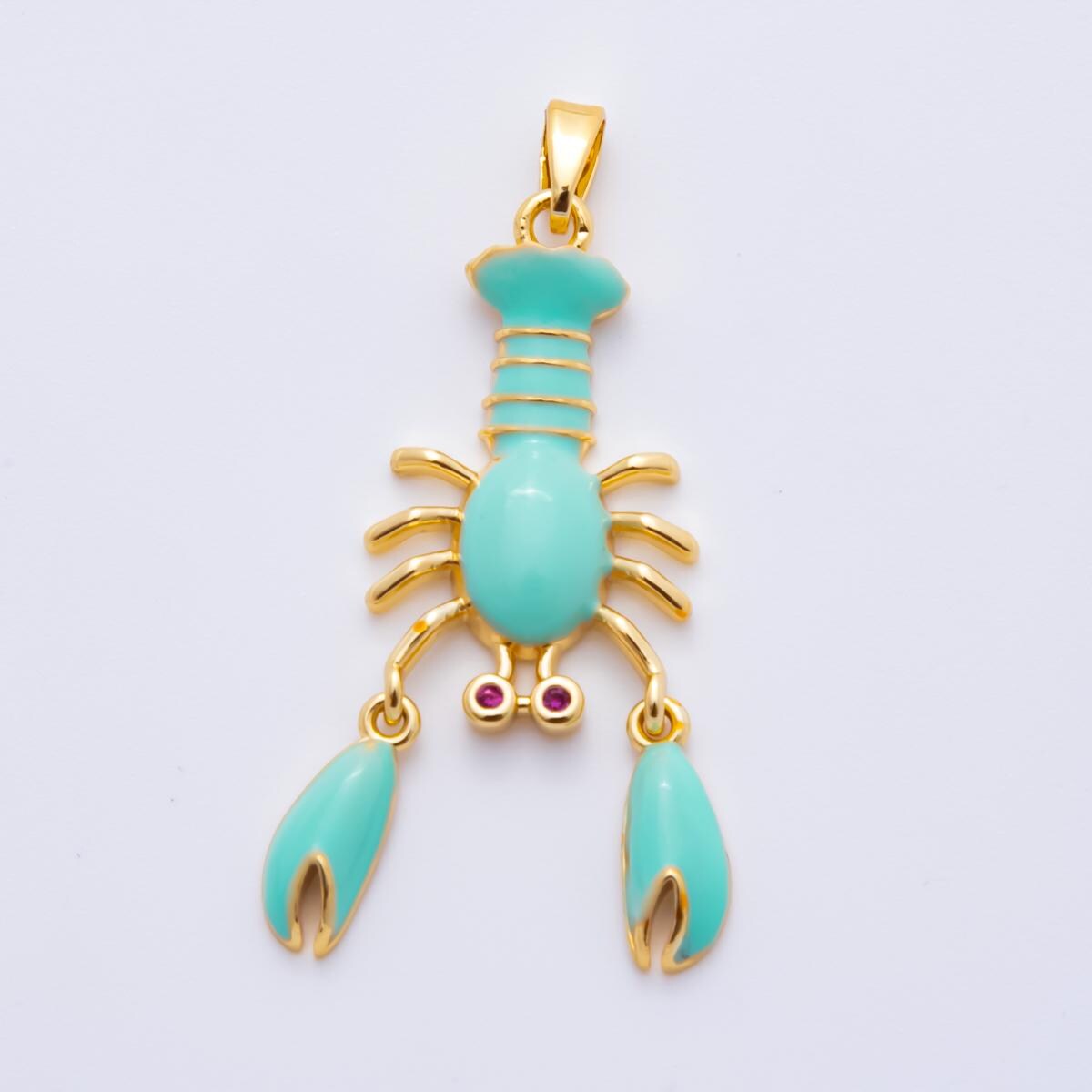 Move Claw Red Lobster Charms 18K Gold Filled Enamel Lobster Pendant Sea Life Ocean Charm Bracelet Necklace for DIY Jewelry Supply AH-798