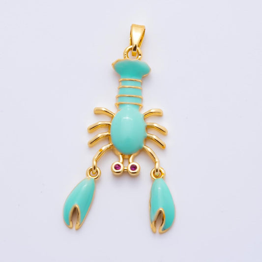 Move Claw Red Lobster Charms 18K Gold Filled Enamel Lobster Pendant Sea Life Ocean Charm Bracelet Necklace for DIY Jewelry Supply AH-798