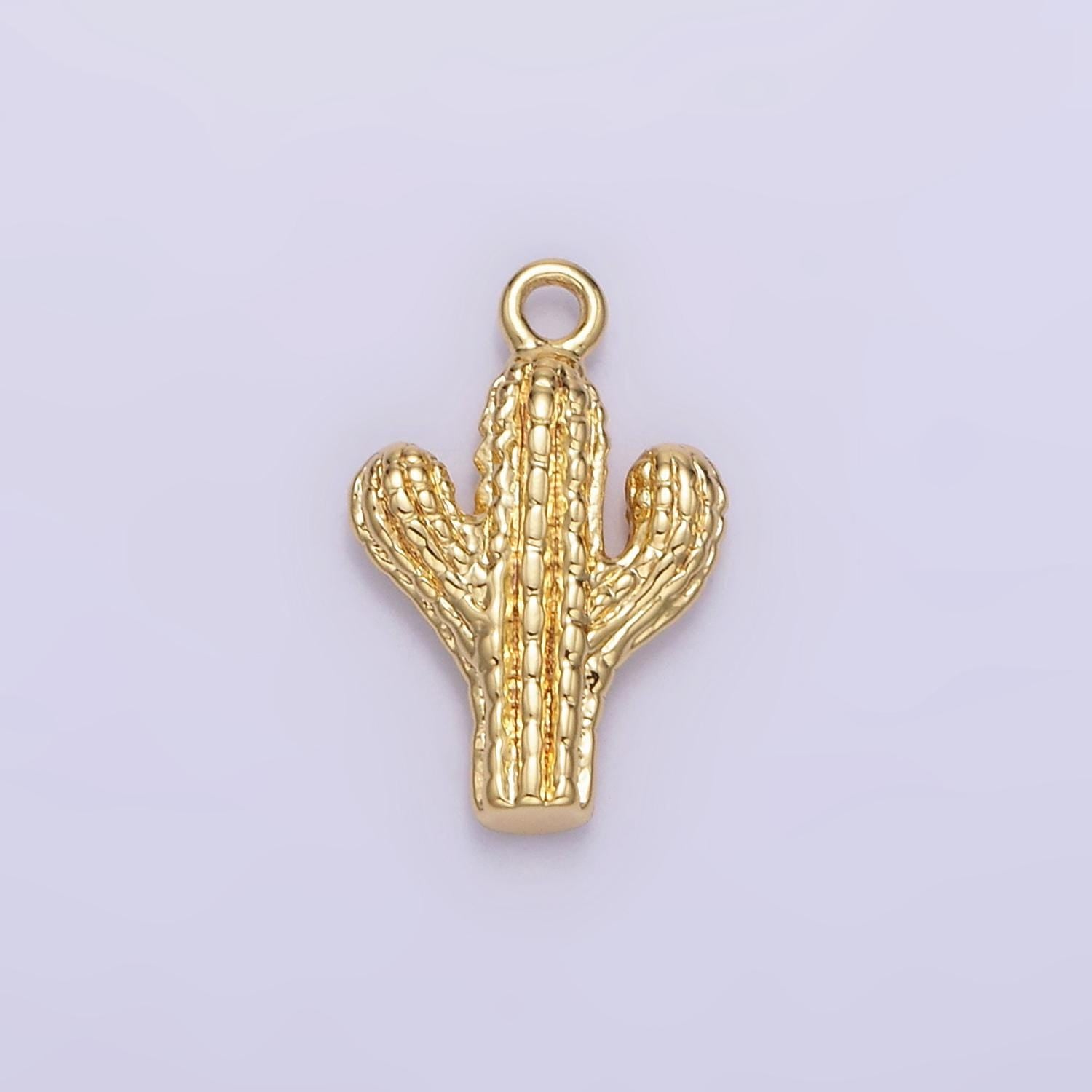 Dainty gold cactus pendant | gold cactus charm | gold cactus necklace bracelet earring charm for diy jewelry supply wholesale jewelry W532