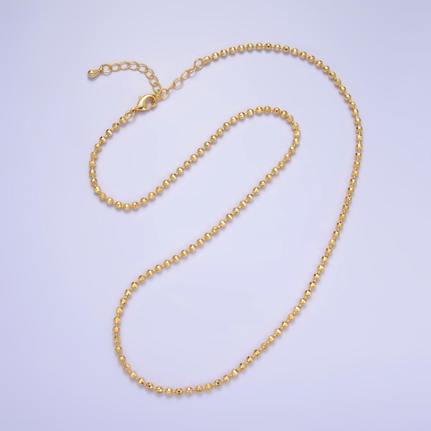 24K Gold Filled 2.5mm Faceted Bead Ball 17.5 Inch Chain Necklace | WA-3239