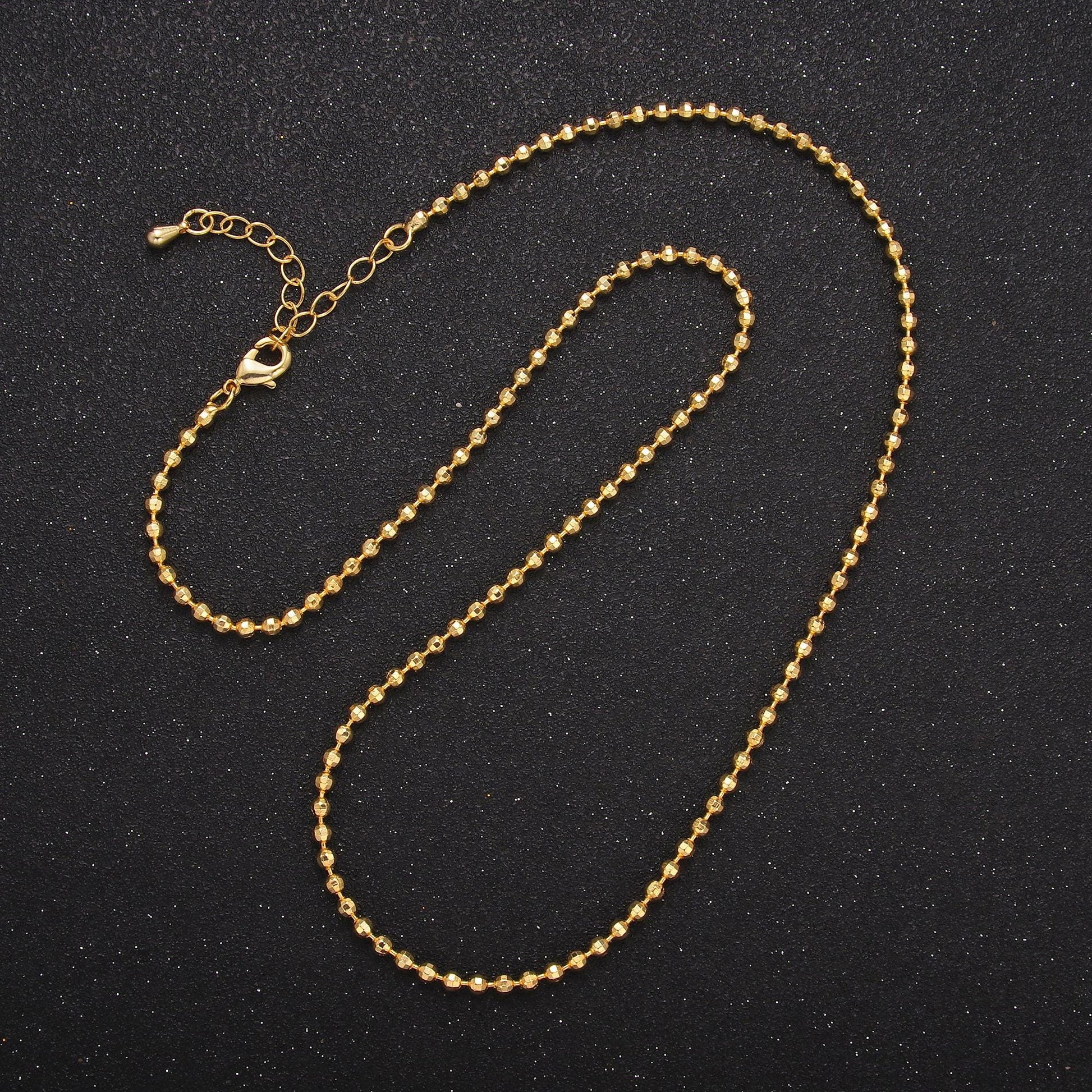 24K Gold Filled 2.5mm Faceted Bead Ball 17.5 Inch Chain Necklace | WA-3239