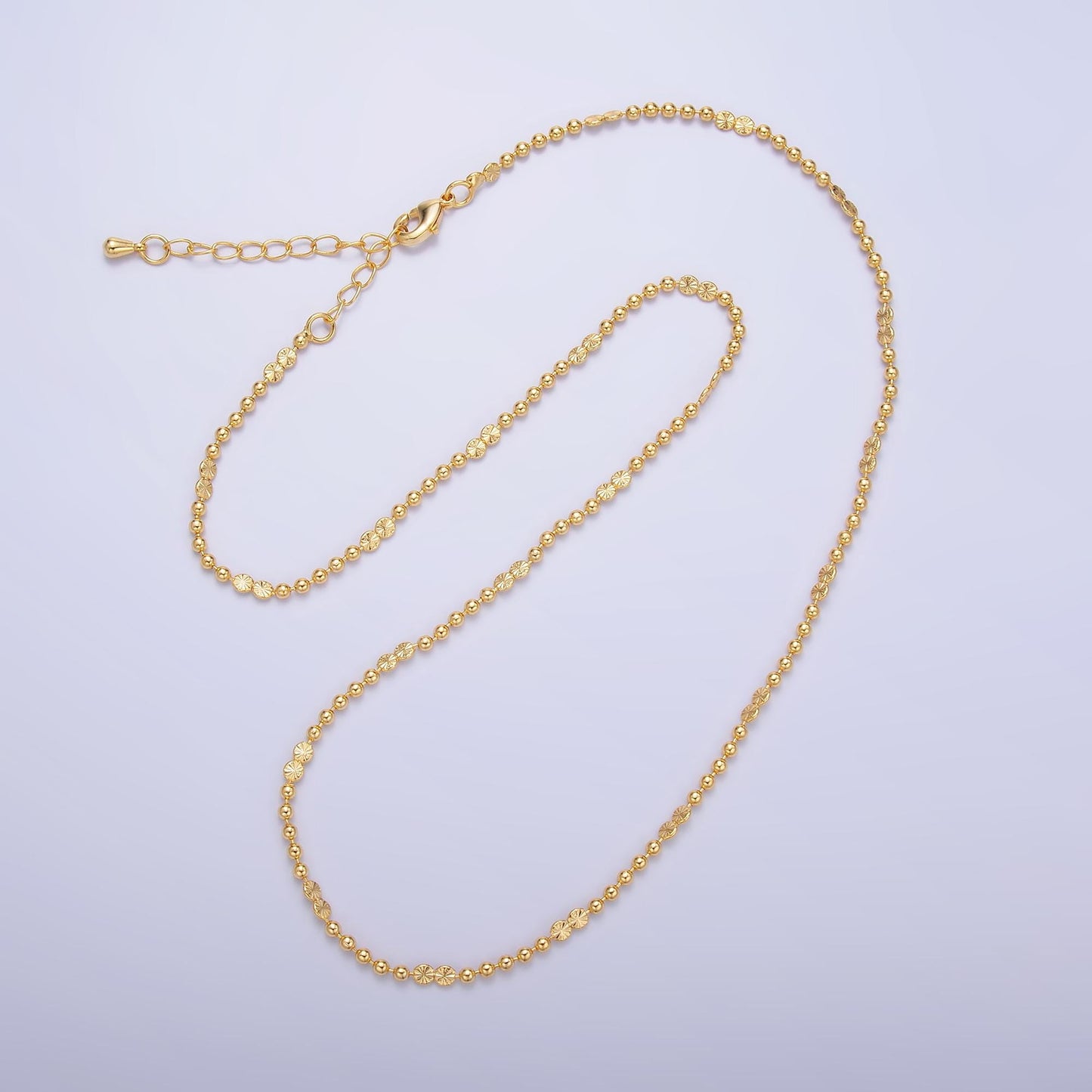 24K Gold Filled 2.5mm Faceted Bead Ball 17.5 Inch Chain Sunburst Necklace | WA-3238