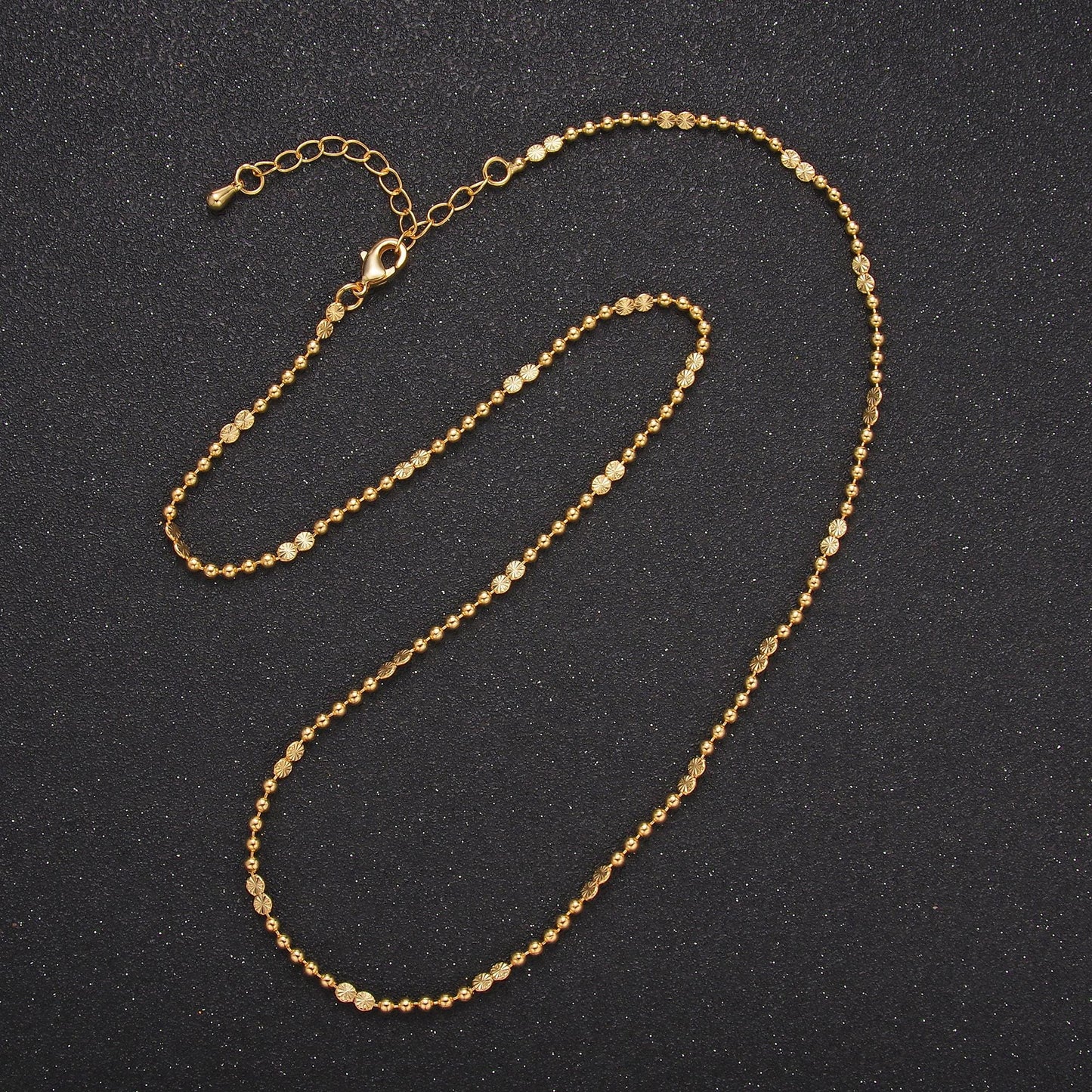 24K Gold Filled 2.5mm Faceted Bead Ball 17.5 Inch Chain Sunburst Necklace | WA-3238
