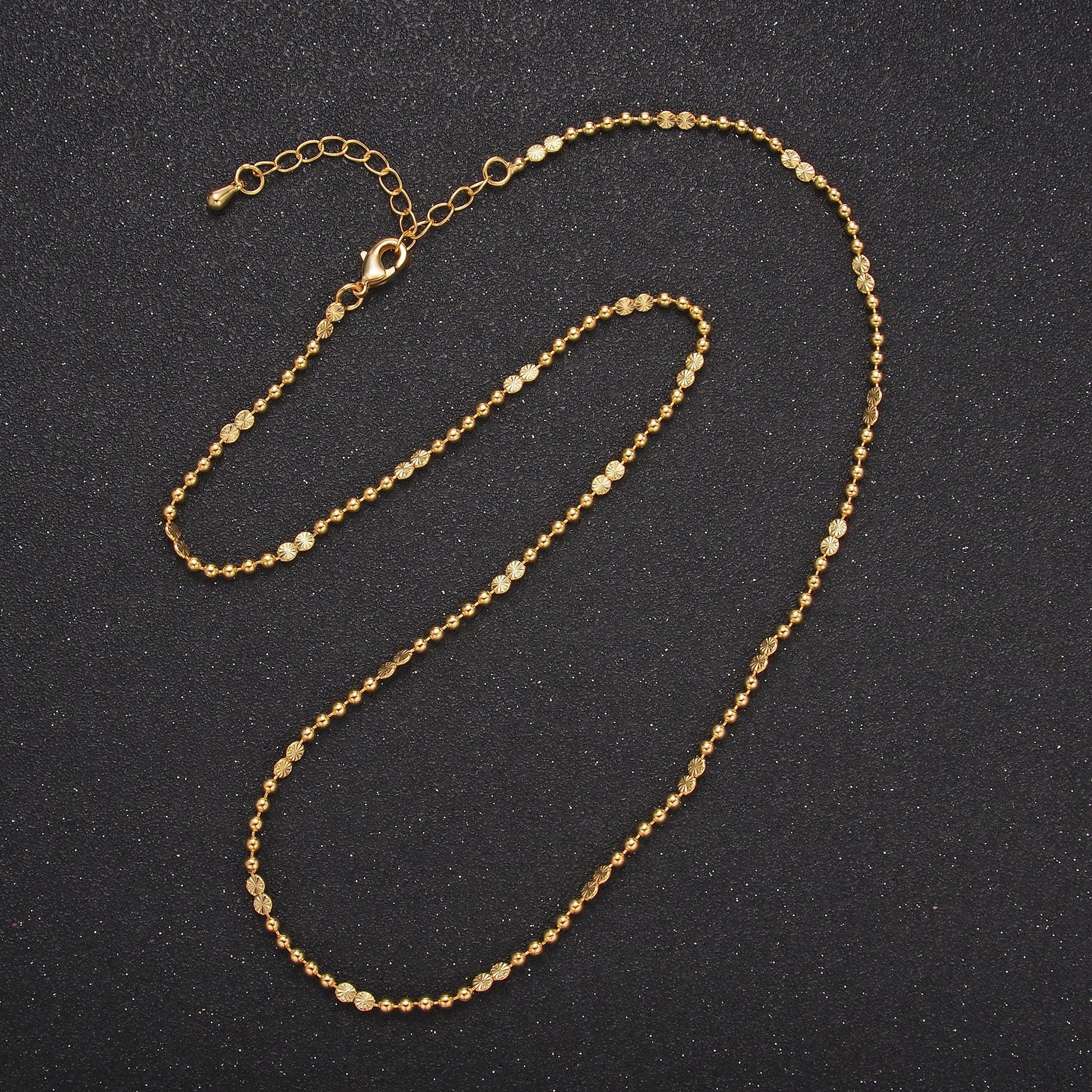 24K Gold Filled 2.5mm Faceted Bead Ball 17.5 Inch Chain Sunburst Necklace | WA-3238