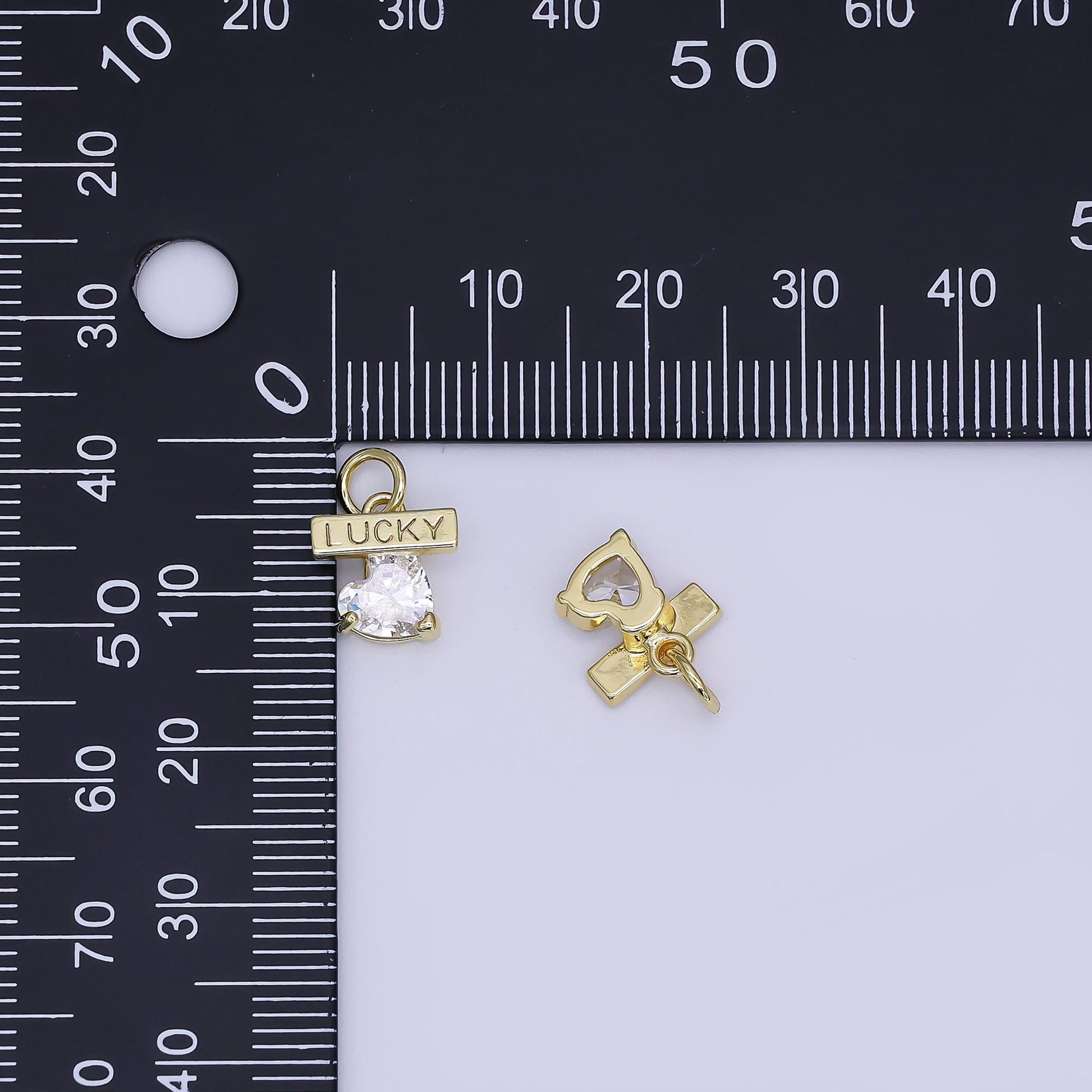 Mini CZ Pave Gold Heart Charms Dainty 24k Gold Filled Lucky Heart Pendant for Bracelet Earring Necklace AJ-360