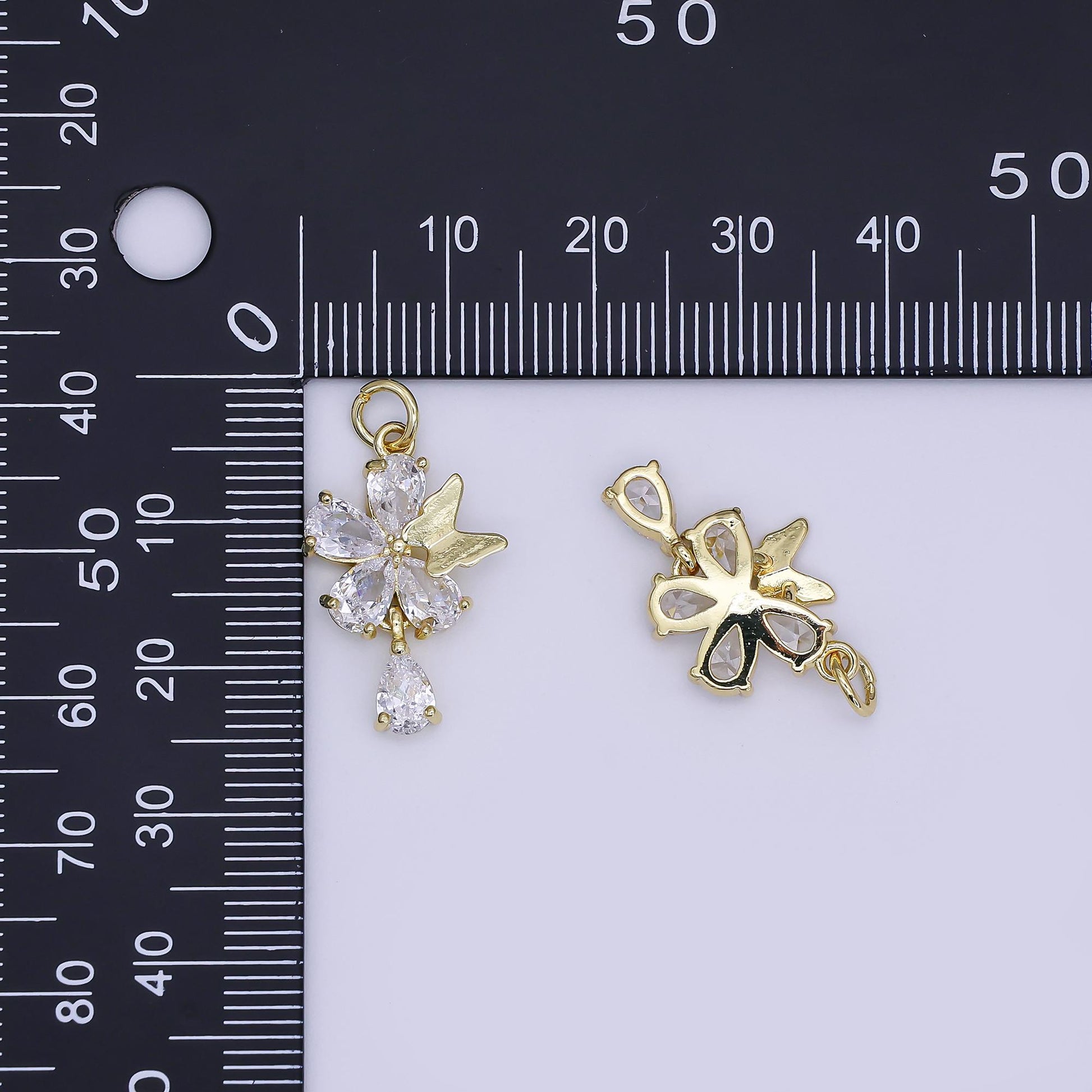 Mini CZ Pave Gold Butterfly Charms Dainty 24k Gold Filled Flower Mariposa Pendant for Bracelet Earring Necklace AJ-365
