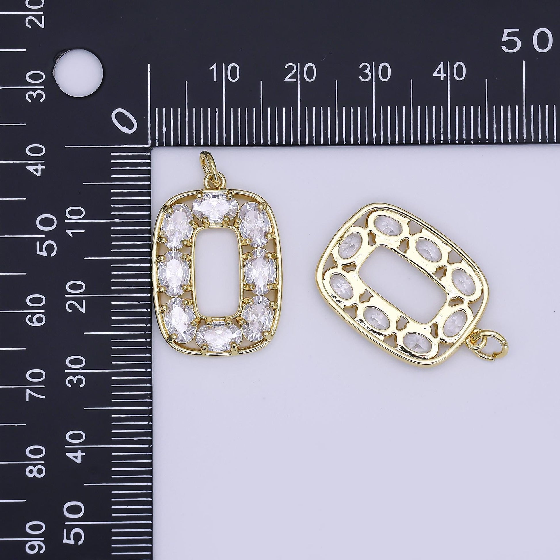 Mini CZ Pave Gold Oblong Charms Dainty 24k Gold Filled Oval Tag Geometry Pendant for Bracelet Earring Necklace AJ-353