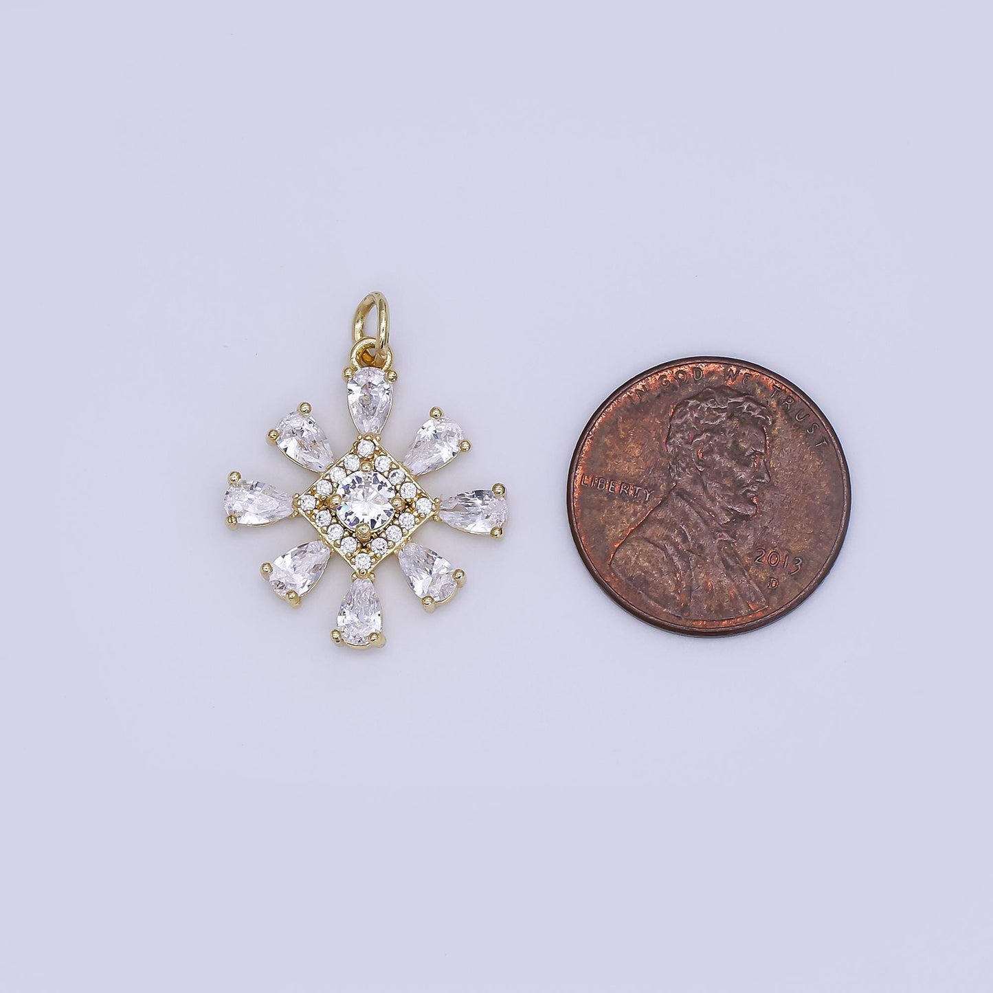 Mini CZ Pave Gold Snow Flake Charms Dainty 24k Gold Filled Winter Pendant for Bracelet Earring Necklace AJ-352