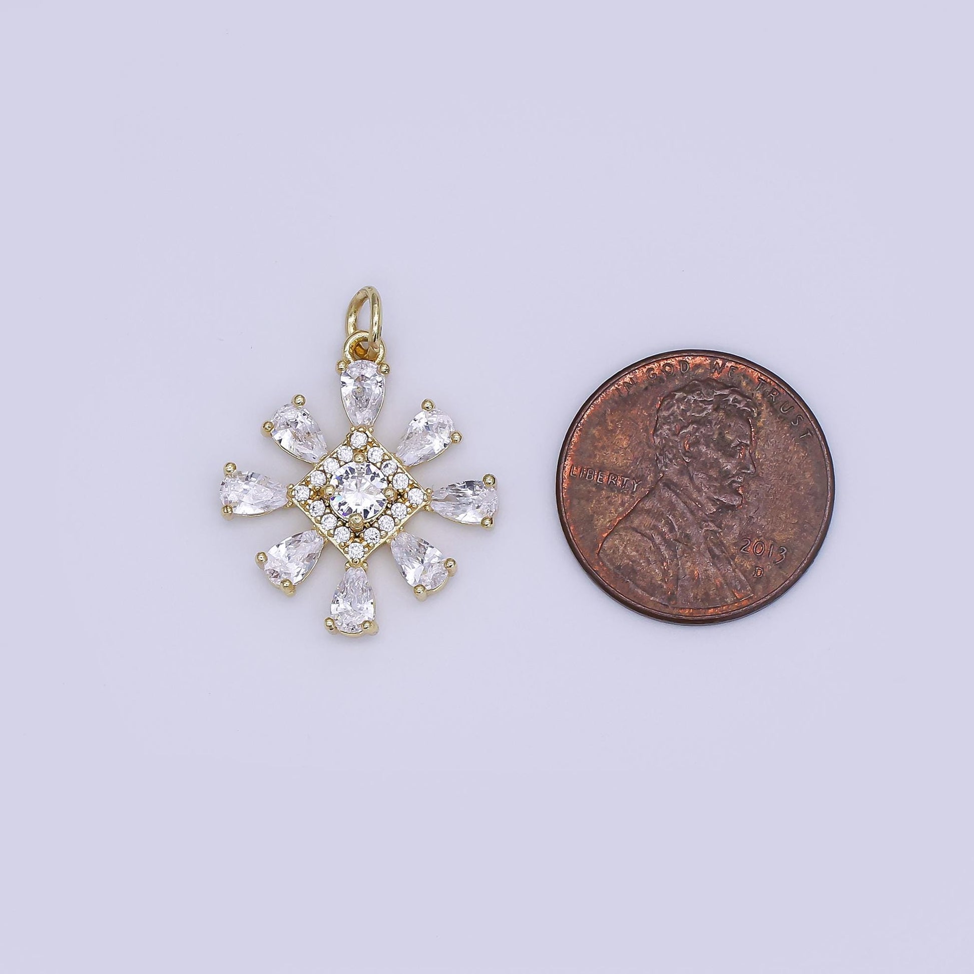 Mini CZ Pave Gold Snow Flake Charms Dainty 24k Gold Filled Winter Pendant for Bracelet Earring Necklace AJ-352
