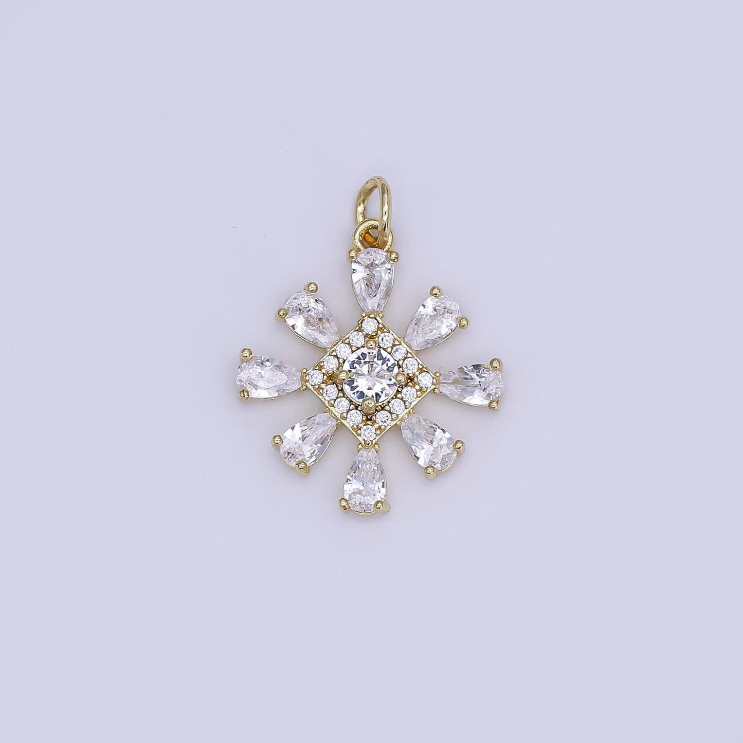 Mini CZ Pave Gold Snow Flake Charms Dainty 24k Gold Filled Winter Pendant for Bracelet Earring Necklace AJ-352