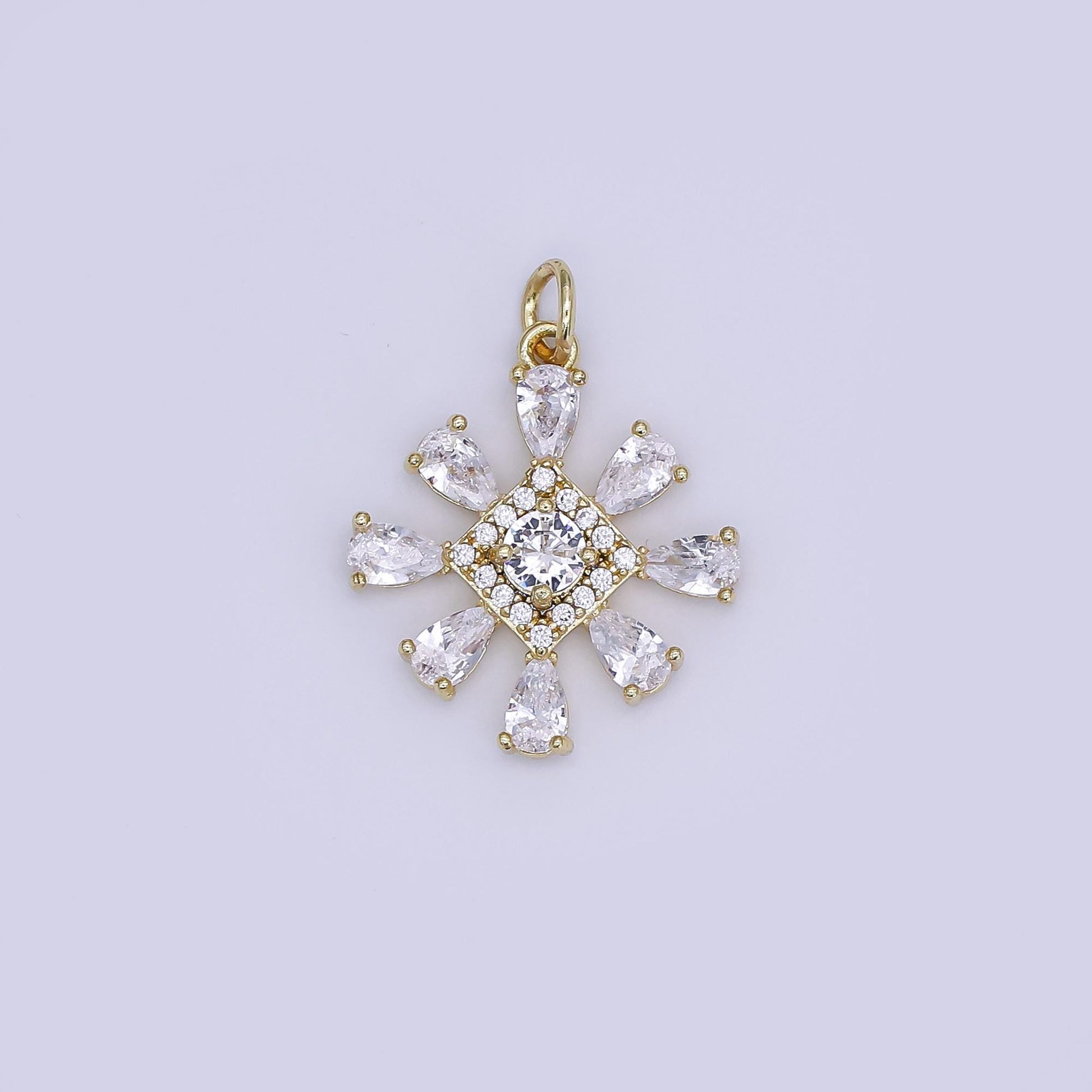 Mini CZ Pave Gold Snow Flake Charms Dainty 24k Gold Filled Winter Pendant for Bracelet Earring Necklace AJ-352