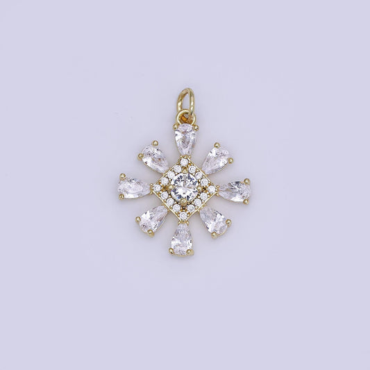 Mini CZ Pave Gold Snow Flake Charms Dainty 24k Gold Filled Winter Pendant for Bracelet Earring Necklace AJ-352
