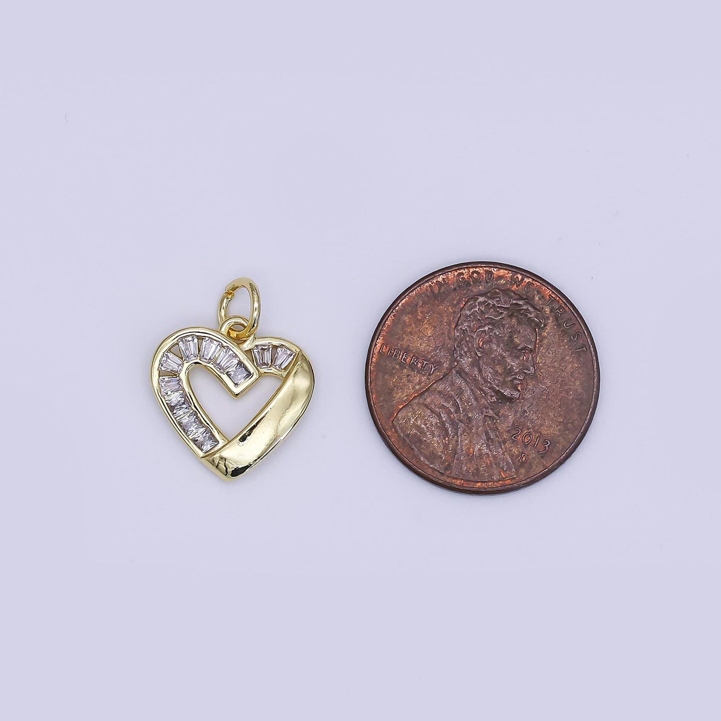 Mini CZ Pave Gold Heart Charms Dainty 24k Gold Filled Open Heart Pendant for Bracelet Earring Necklace AJ-357