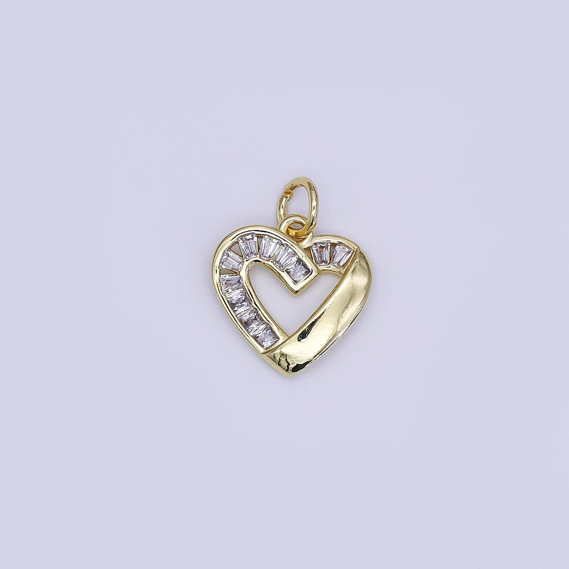 Mini CZ Pave Gold Heart Charms Dainty 24k Gold Filled Open Heart Pendant for Bracelet Earring Necklace AJ-357