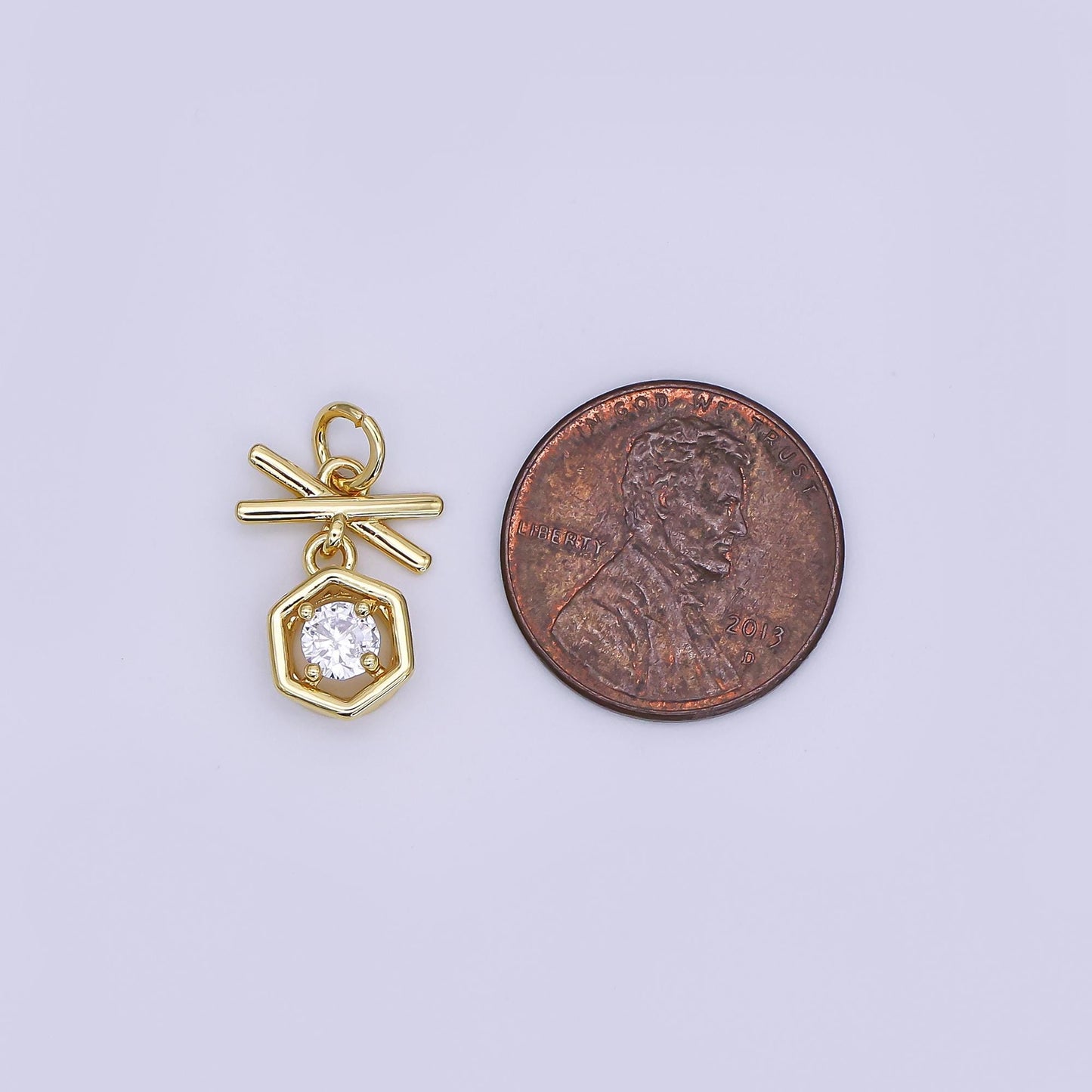 24K Gold Filled Mini Geometric Charm Micro Pave CZ Pendant | AJ-350