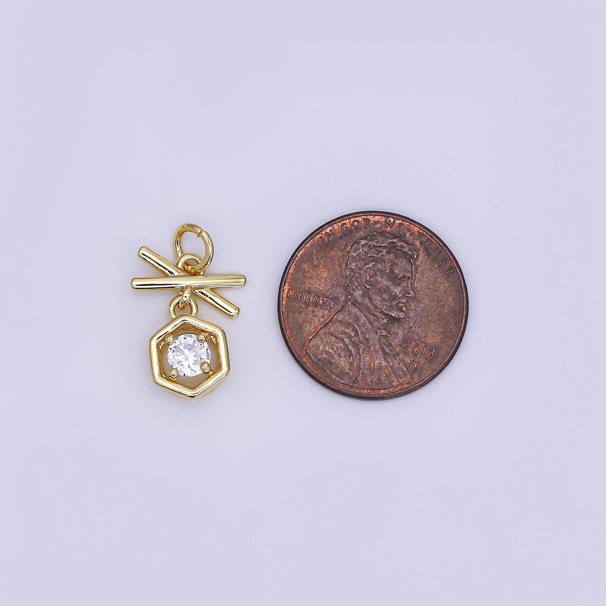 24K Gold Filled Mini Geometric Charm Micro Pave CZ Pendant | AJ-350