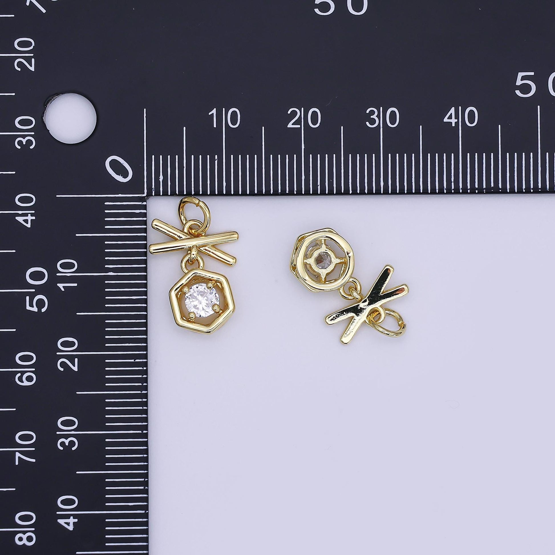 24K Gold Filled Mini Geometric Charm Micro Pave CZ Pendant | AJ-350