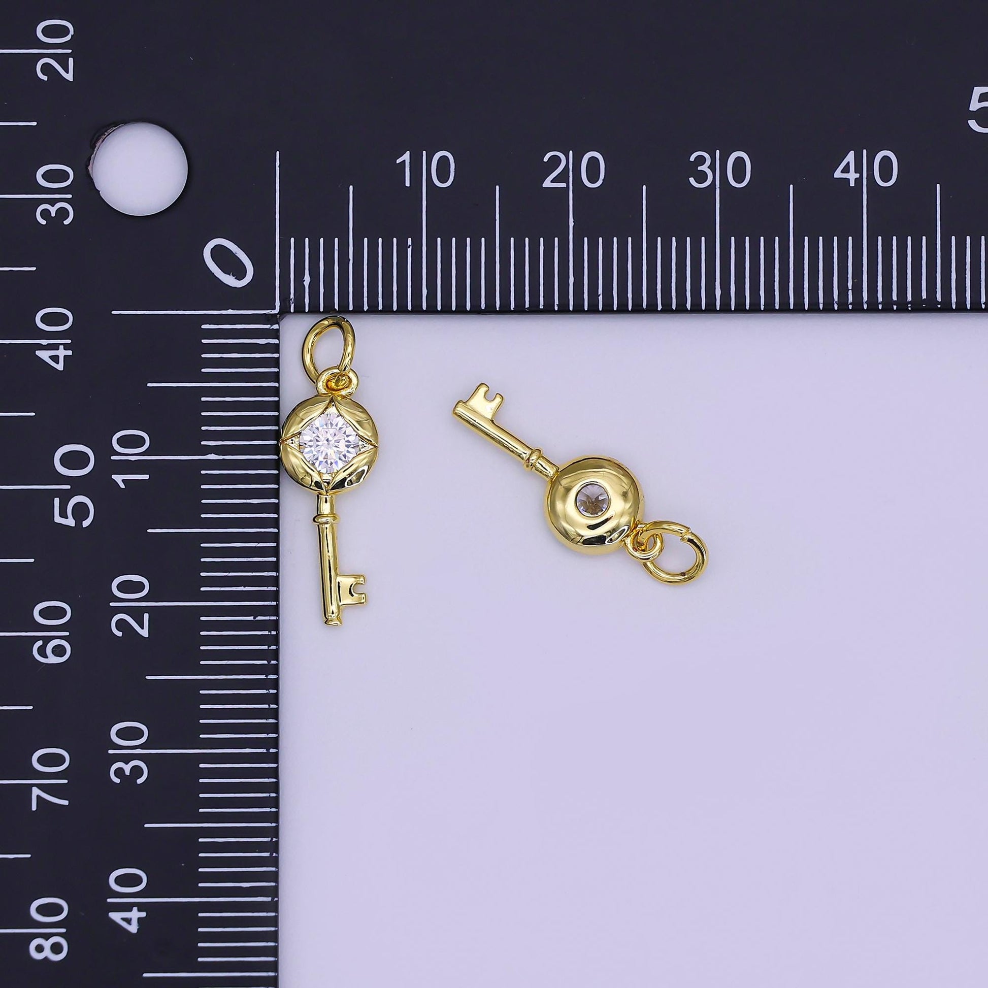 Mini CZ Pave Gold Key Charms Dainty 24k Gold Filled Lock Pendant for Bracelet Earring Necklace AJ-362