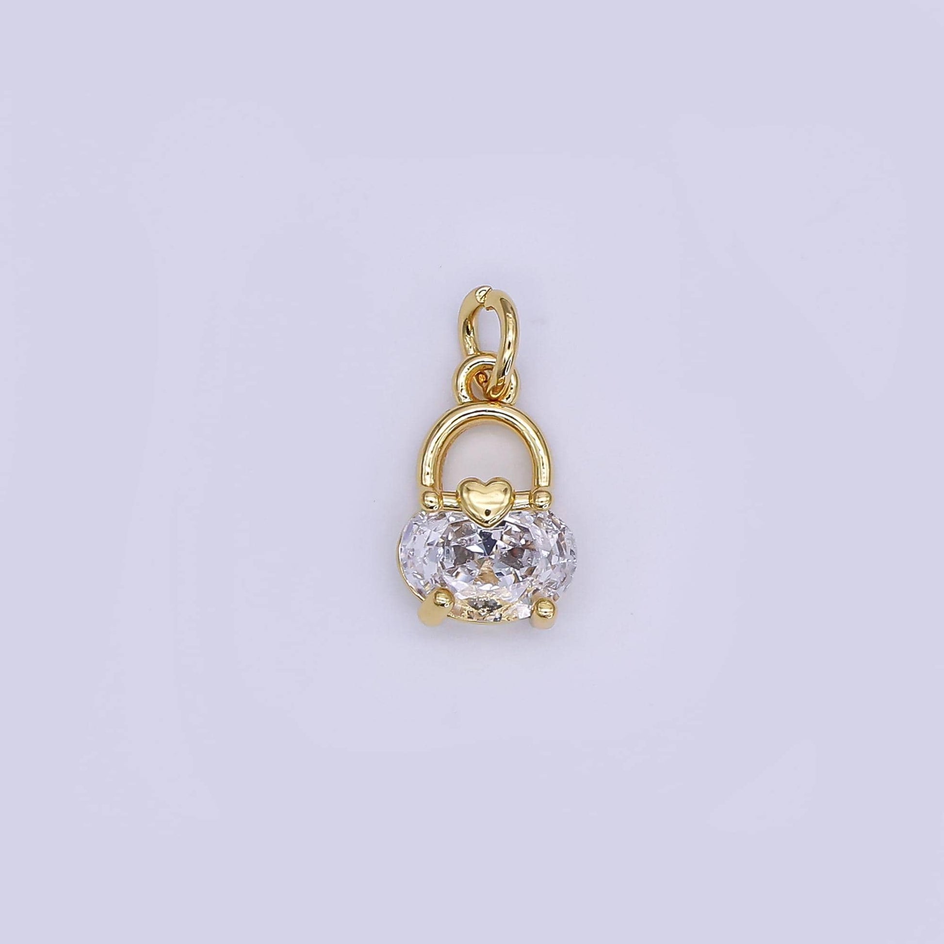 24K Gold Filled Mini Basket Charm Micro Pave CZ Bag Pendant | AJ-354