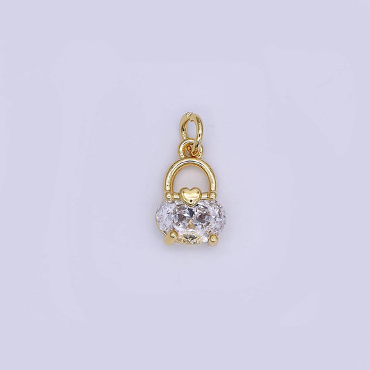 24K Gold Filled Mini Basket Charm Micro Pave CZ Bag Pendant | AJ-354