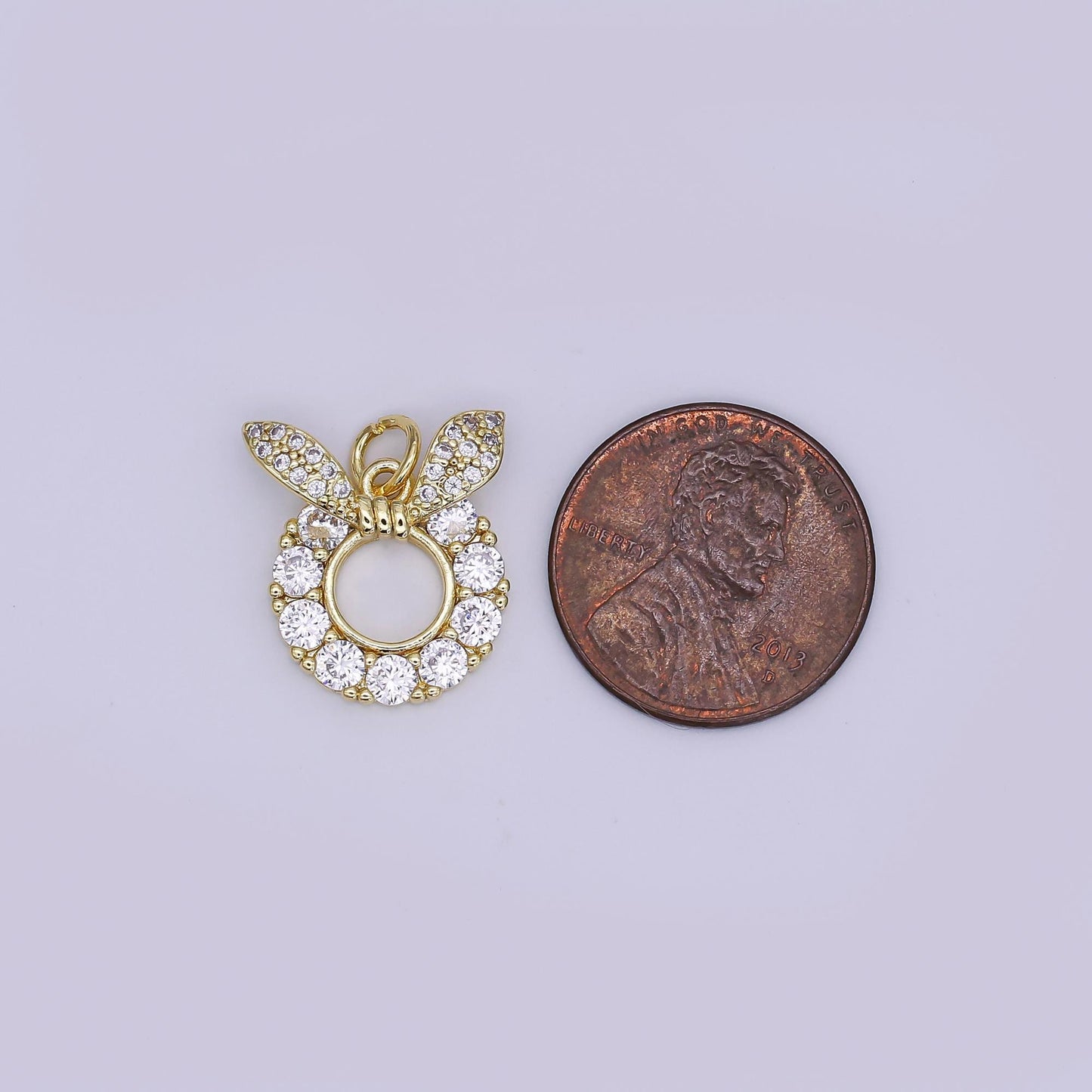 24K Gold Filled Mini Bunny Charm Micro Pave CZ Rabbit Ear Pendant | AJ-358