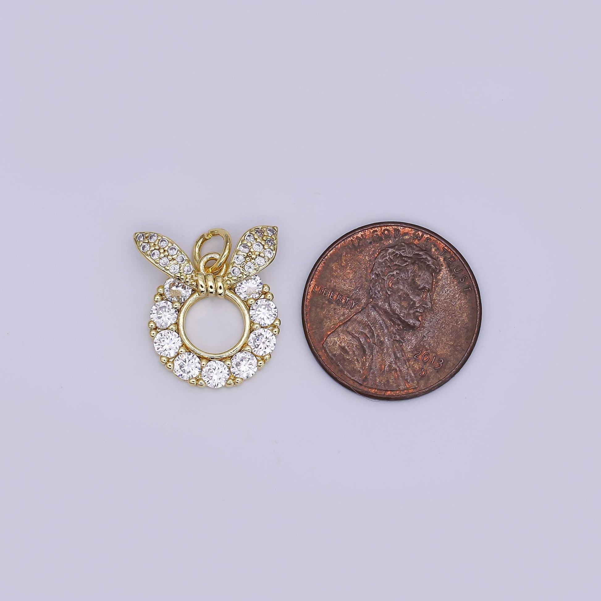24K Gold Filled Mini Bunny Charm Micro Pave CZ Rabbit Ear Pendant | AJ-358