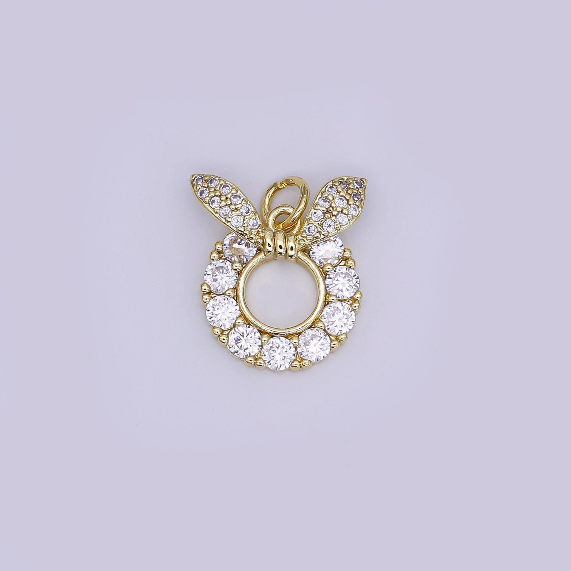24K Gold Filled Mini Bunny Charm Micro Pave CZ Rabbit Ear Pendant | AJ-358