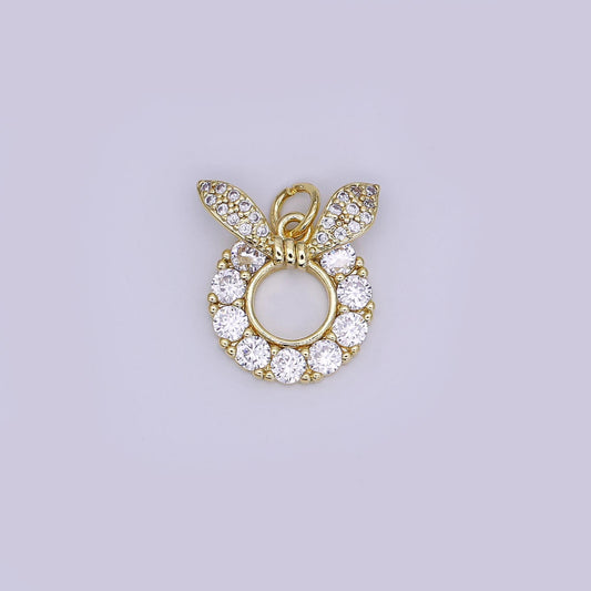 24K Gold Filled Mini Bunny Charm Micro Pave CZ Rabbit Ear Pendant | AJ-358