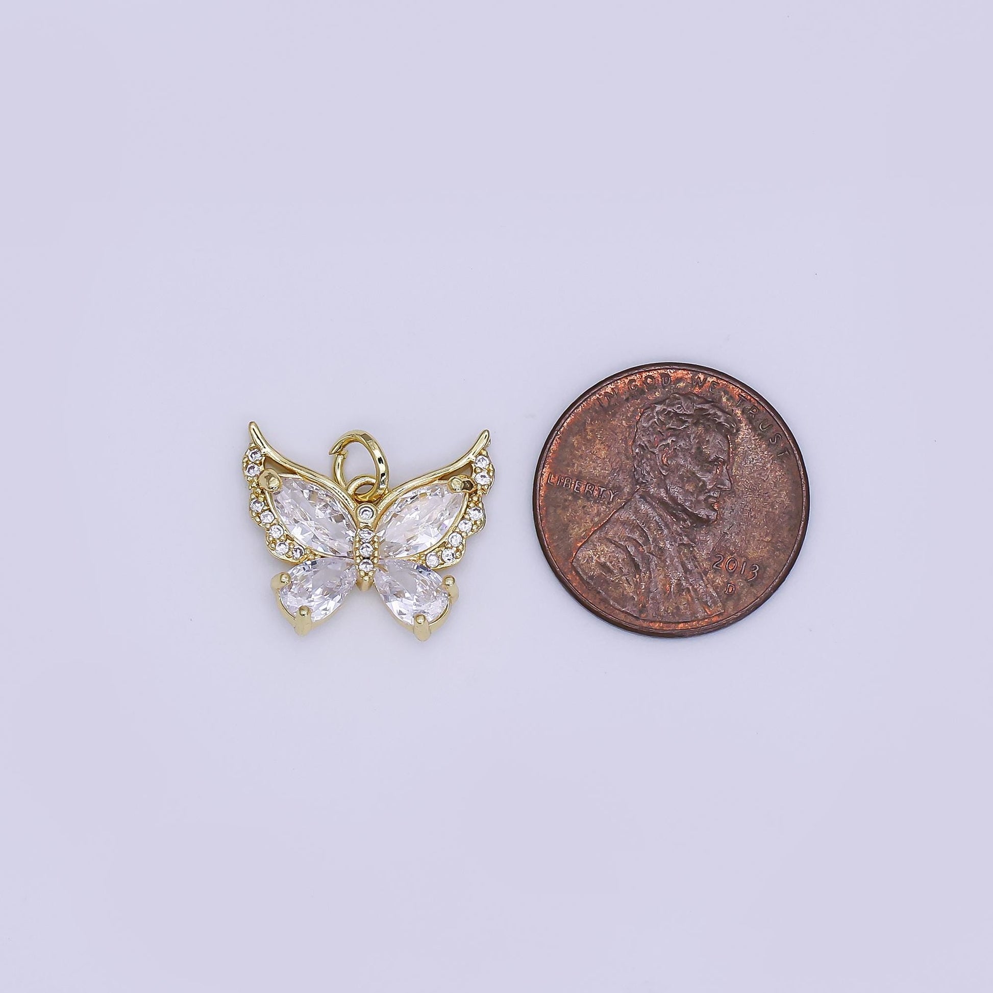 Mini CZ Pave Gold Butterfly Charms Dainty 24k Gold Filled Monarch Mariposa Pendant for Bracelet Earring Necklace AJ-363