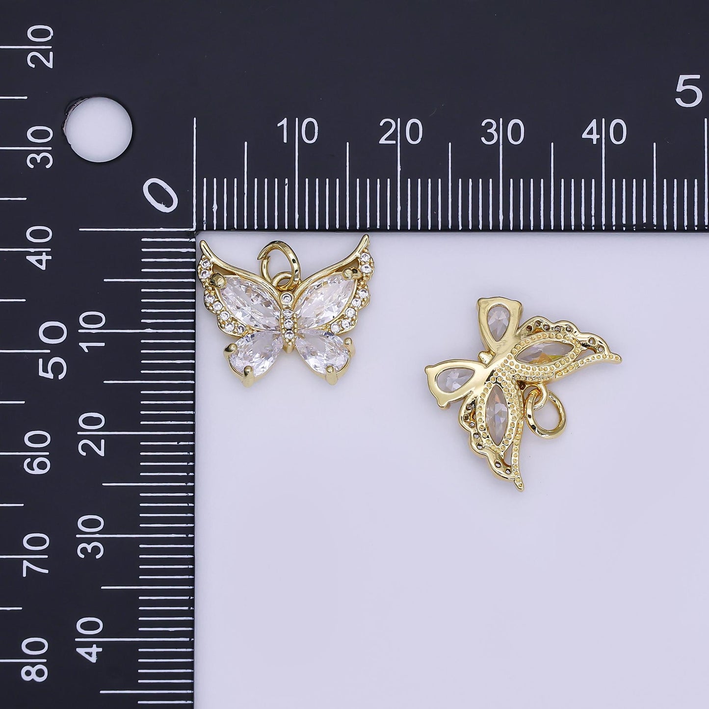 Mini CZ Pave Gold Butterfly Charms Dainty 24k Gold Filled Monarch Mariposa Pendant for Bracelet Earring Necklace AJ-363