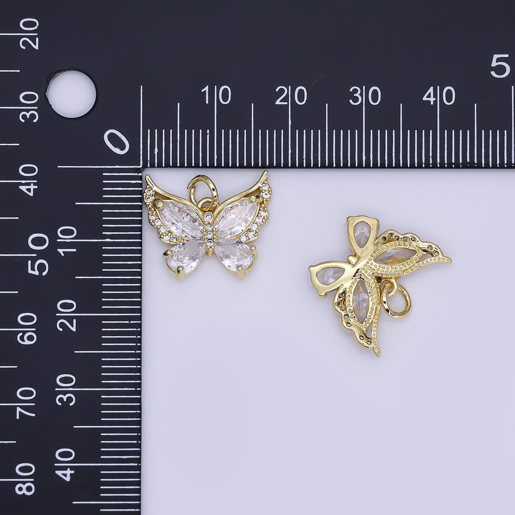 Mini CZ Pave Gold Butterfly Charms Dainty 24k Gold Filled Monarch Mariposa Pendant for Bracelet Earring Necklace AJ-363