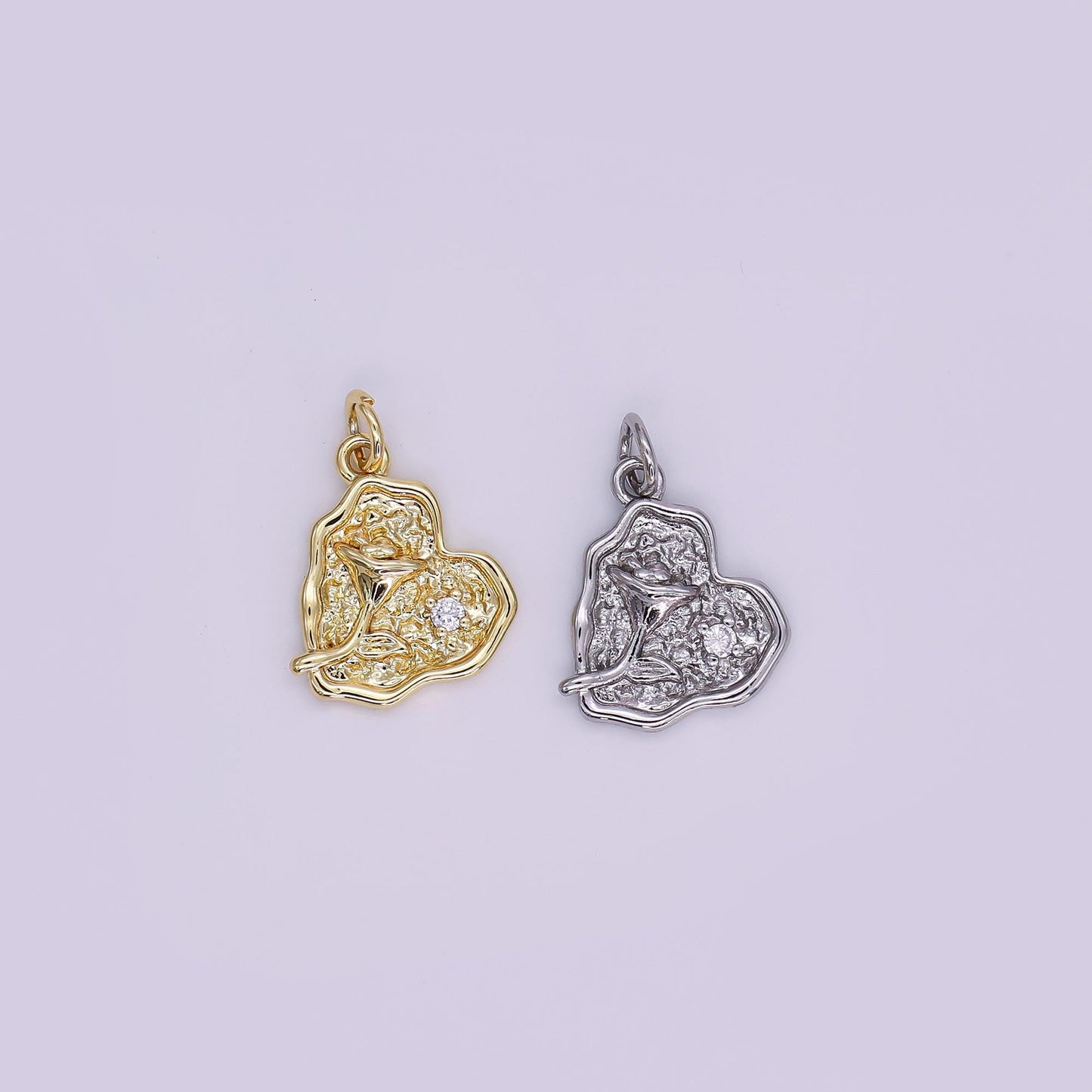 Mini Gold Heart Charms Dainty Gold Floral Pendant Cubic Rose Spring Garden Charm for Necklace Bracelet Jewelry Making Supply AJ341
