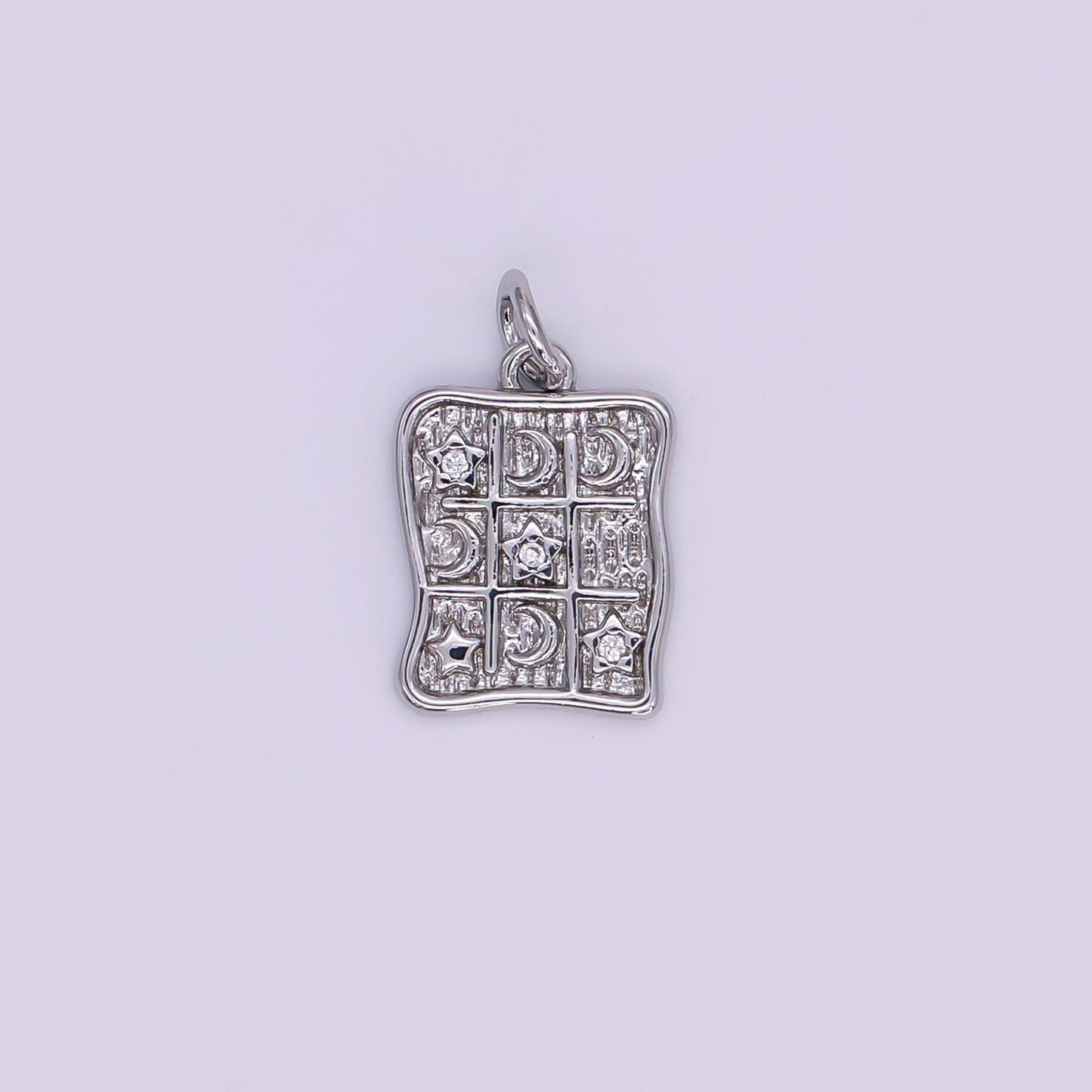 Gold and Silver Moon & Star Charm Pendant – Tic Tac Too Games Charm Jewelry with Cubic Zirconia AJ-340